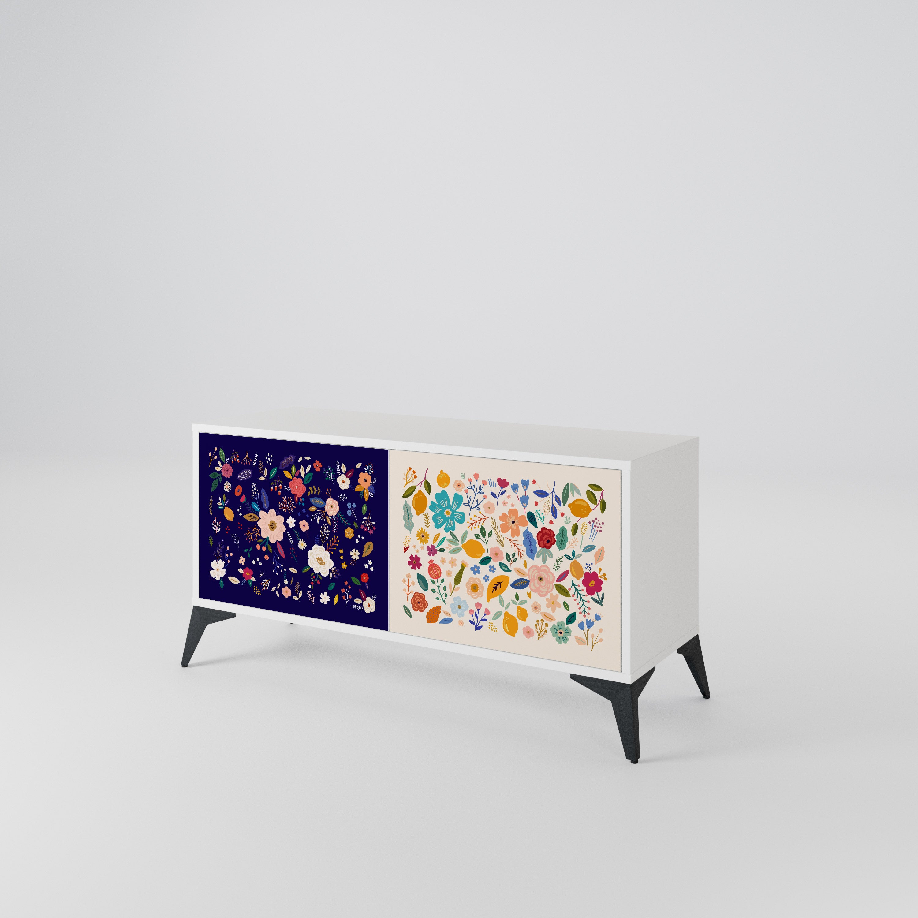 FLORAL COMBINATION Compact 2-Door TV Cabinet