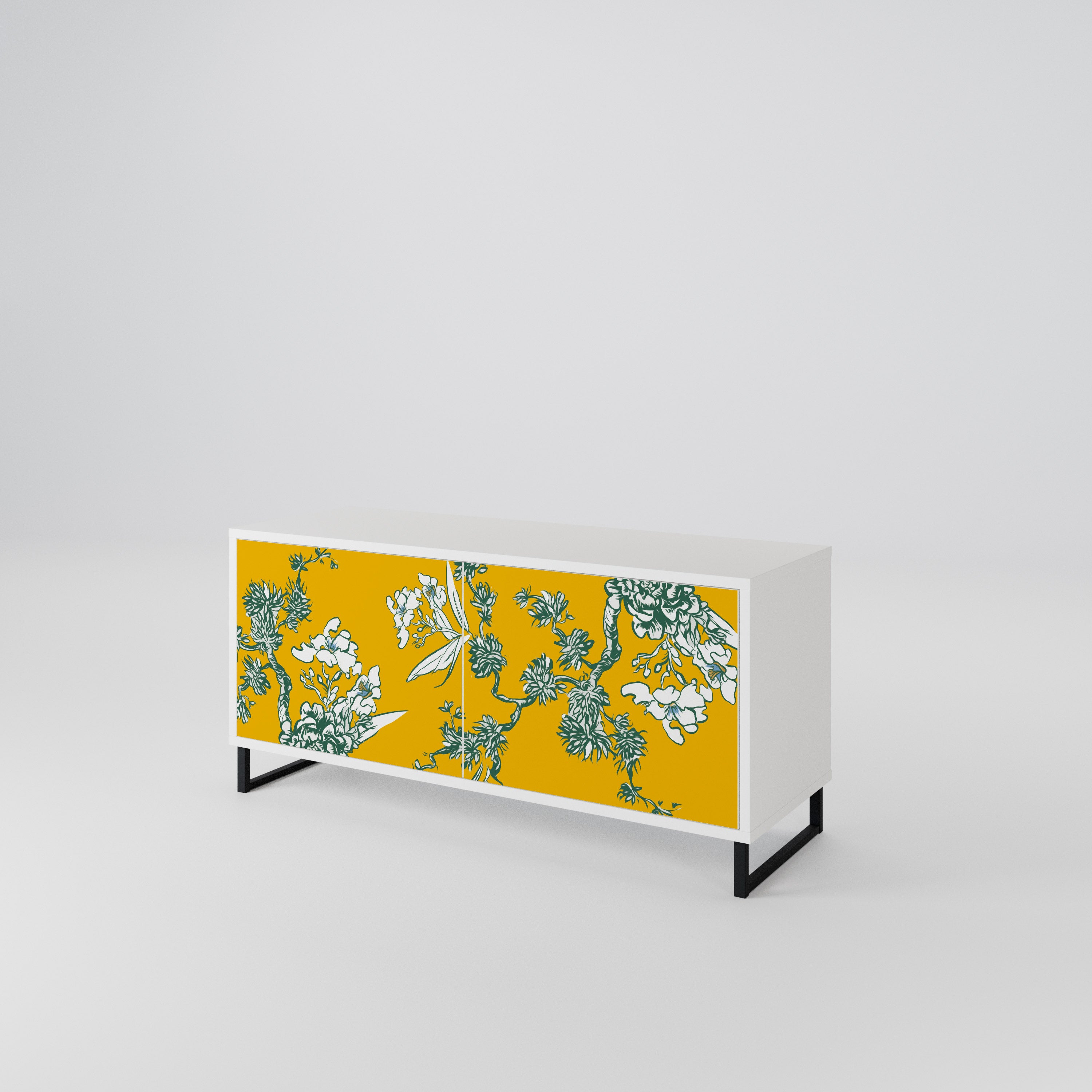 YELLOW CHINOISERIE Compact 2-Door TV Cabinet