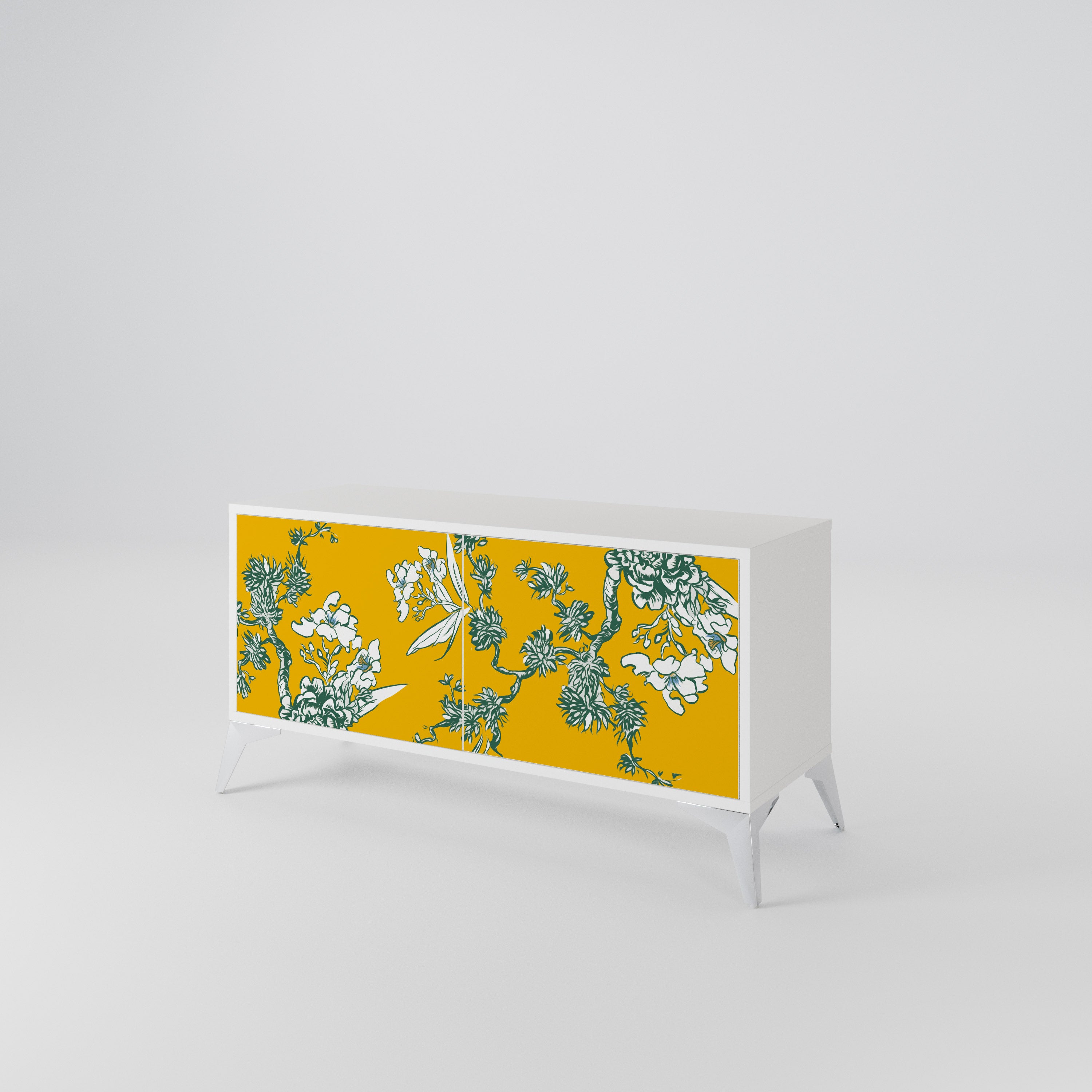 YELLOW CHINOISERIE Compact 2-Door TV Cabinet