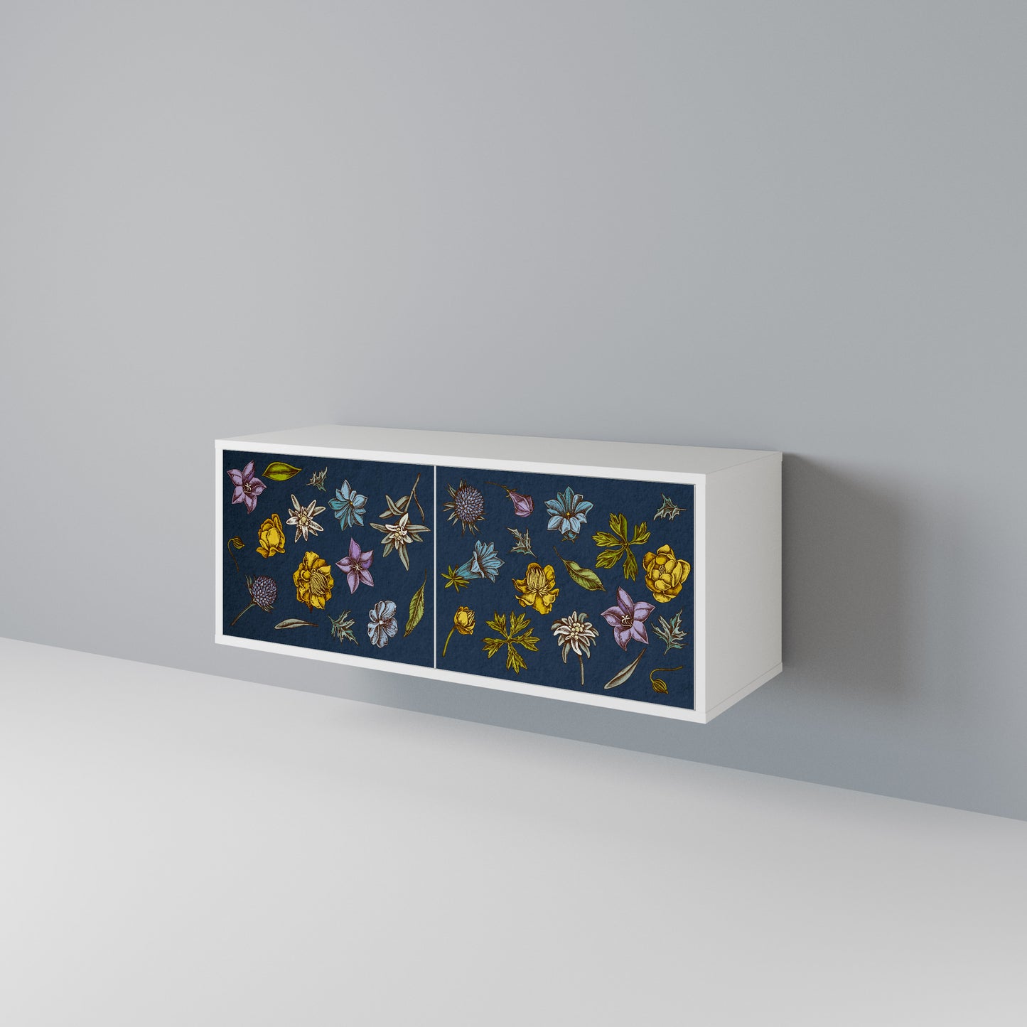 FLOWERS ON NAVY BLUE Compact 2-Door TV Cabinet