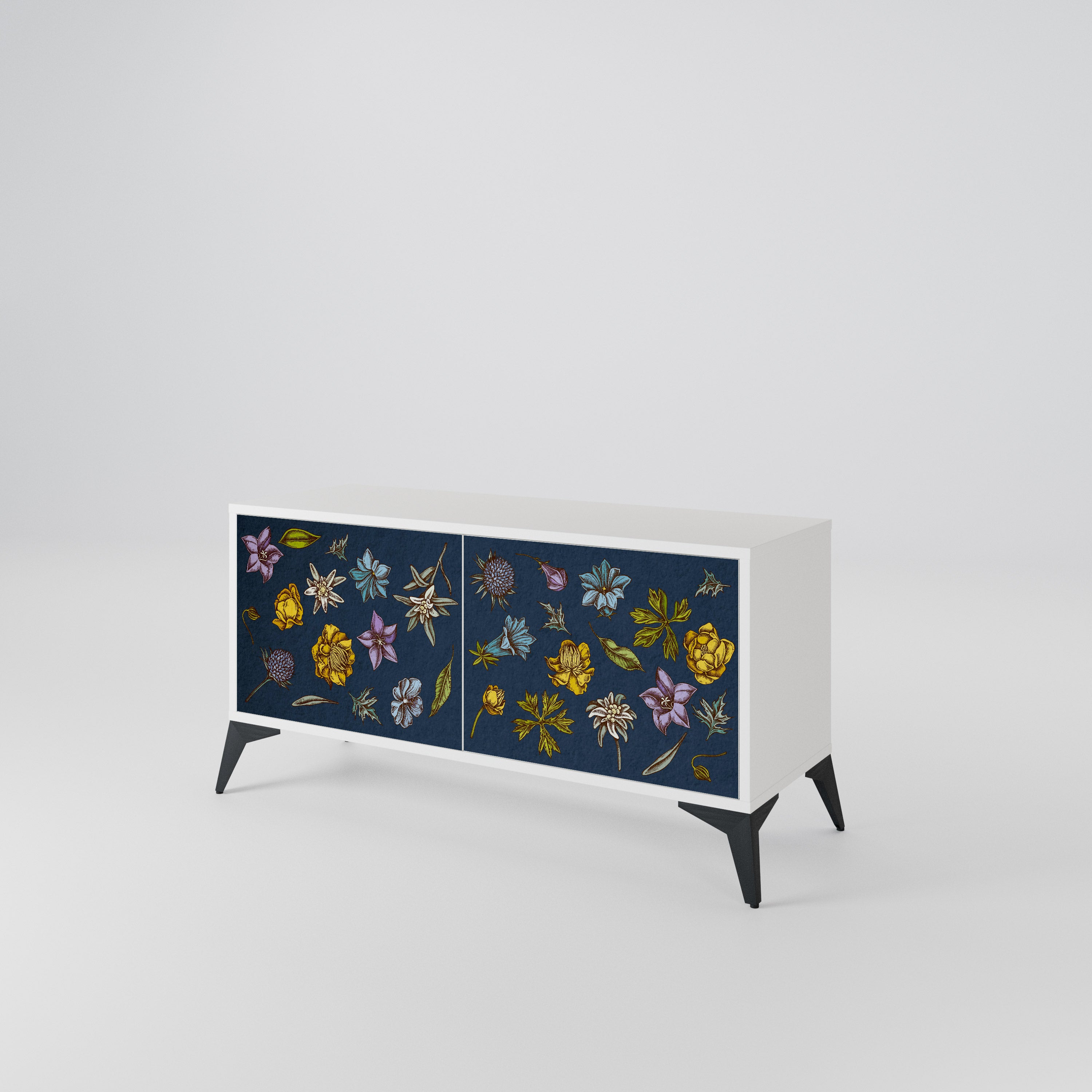 FLOWERS ON NAVY BLUE Compact 2-Door TV Cabinet