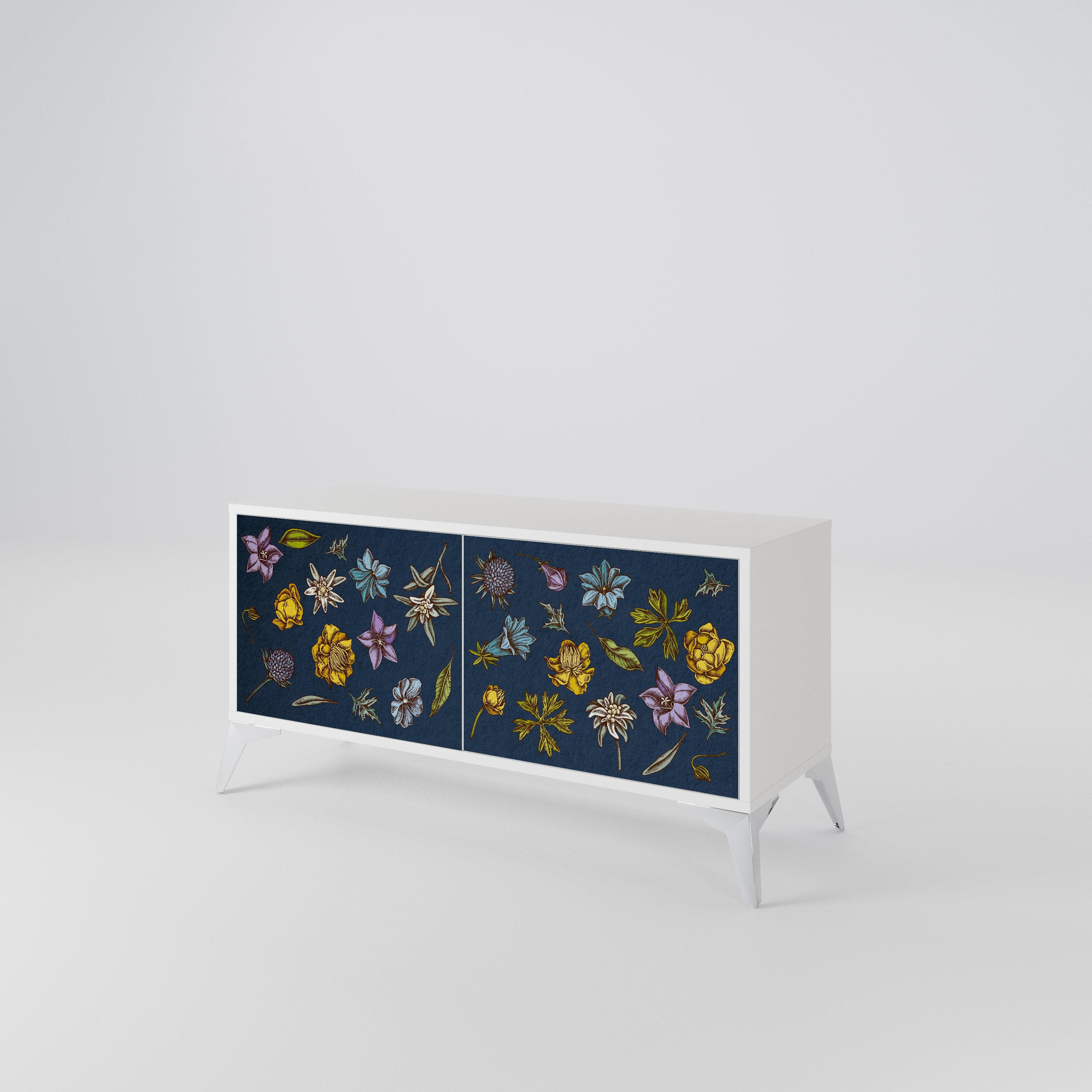 FLOWERS ON NAVY BLUE Compact 2-Door TV Cabinet