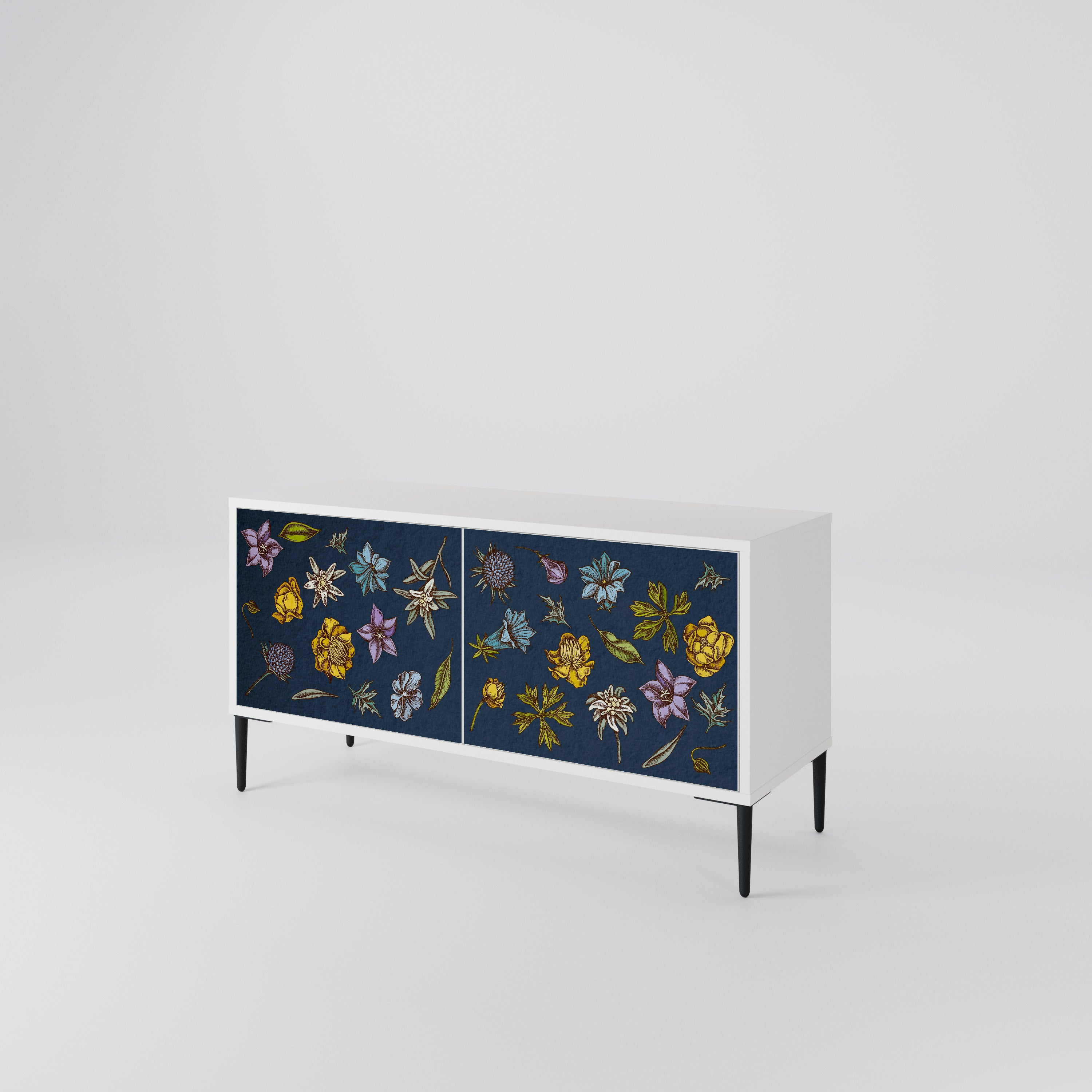 FLOWERS ON NAVY BLUE Compact 2-Door TV Cabinet