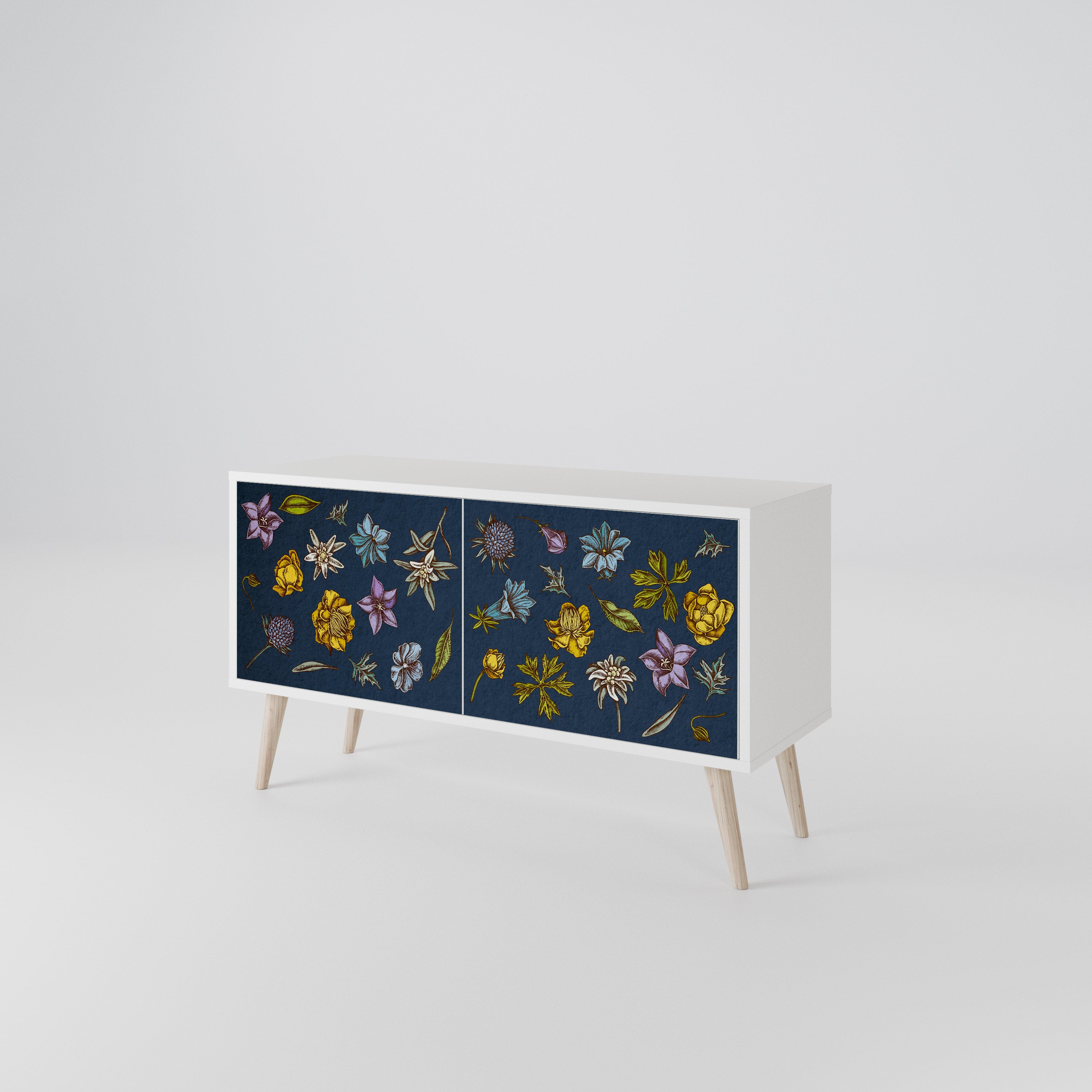FLOWERS ON NAVY BLUE Compact 2-Door TV Cabinet