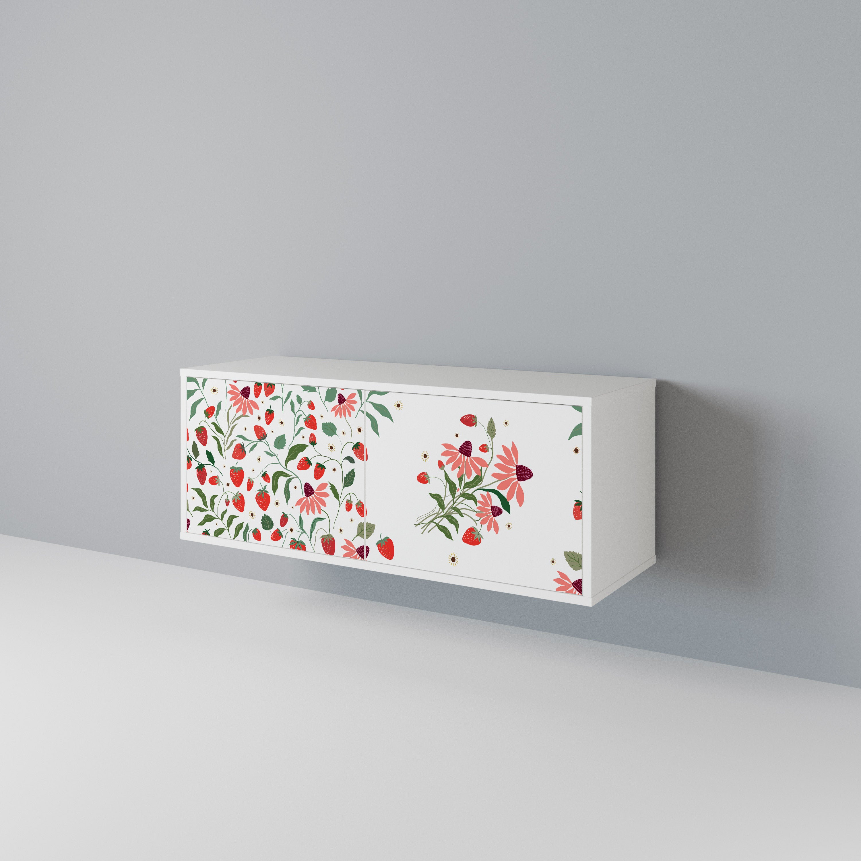 FLOWERS AND STRAWBERRIES Compact 2-Door TV Cabinet