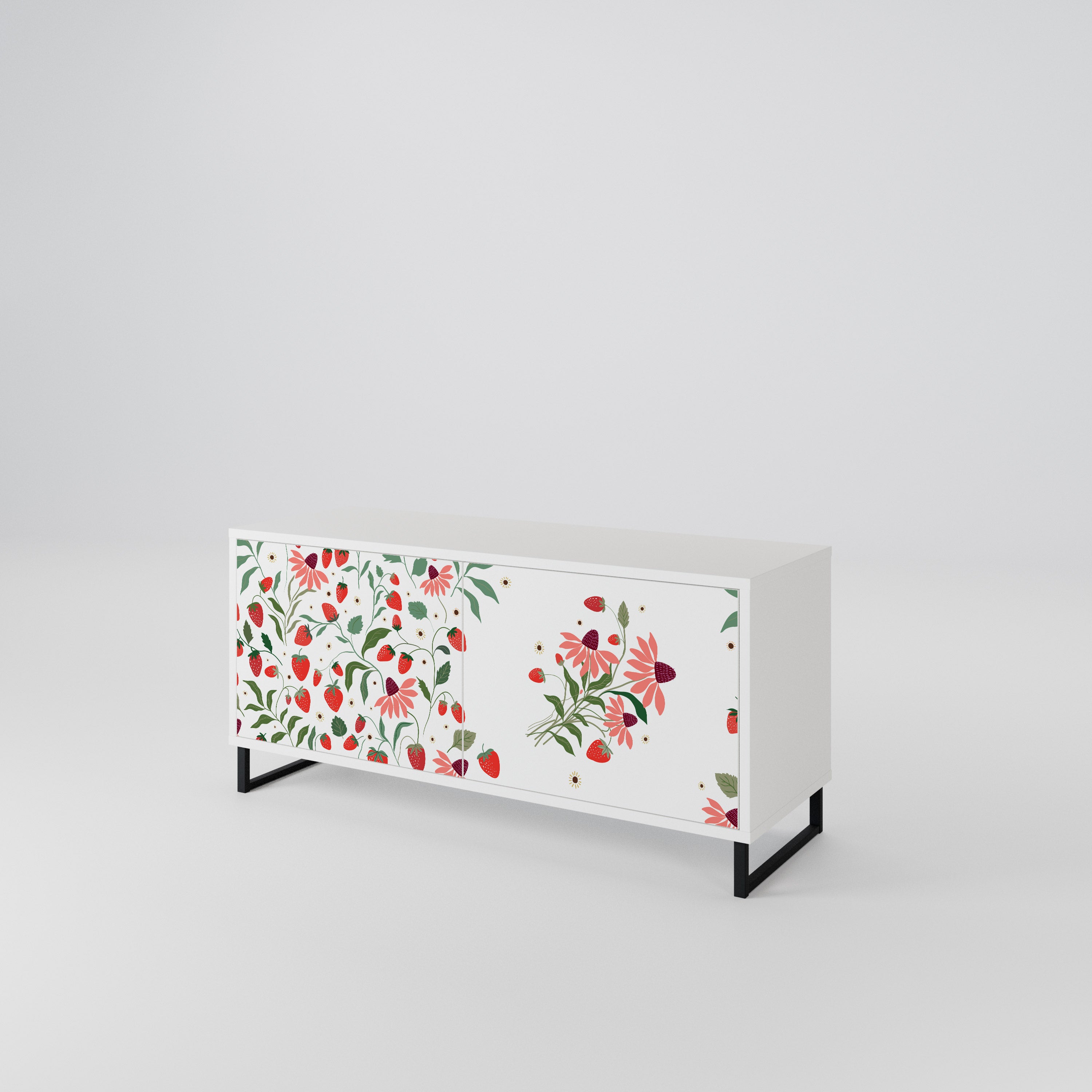 FLOWERS AND STRAWBERRIES Compact 2-Door TV Cabinet