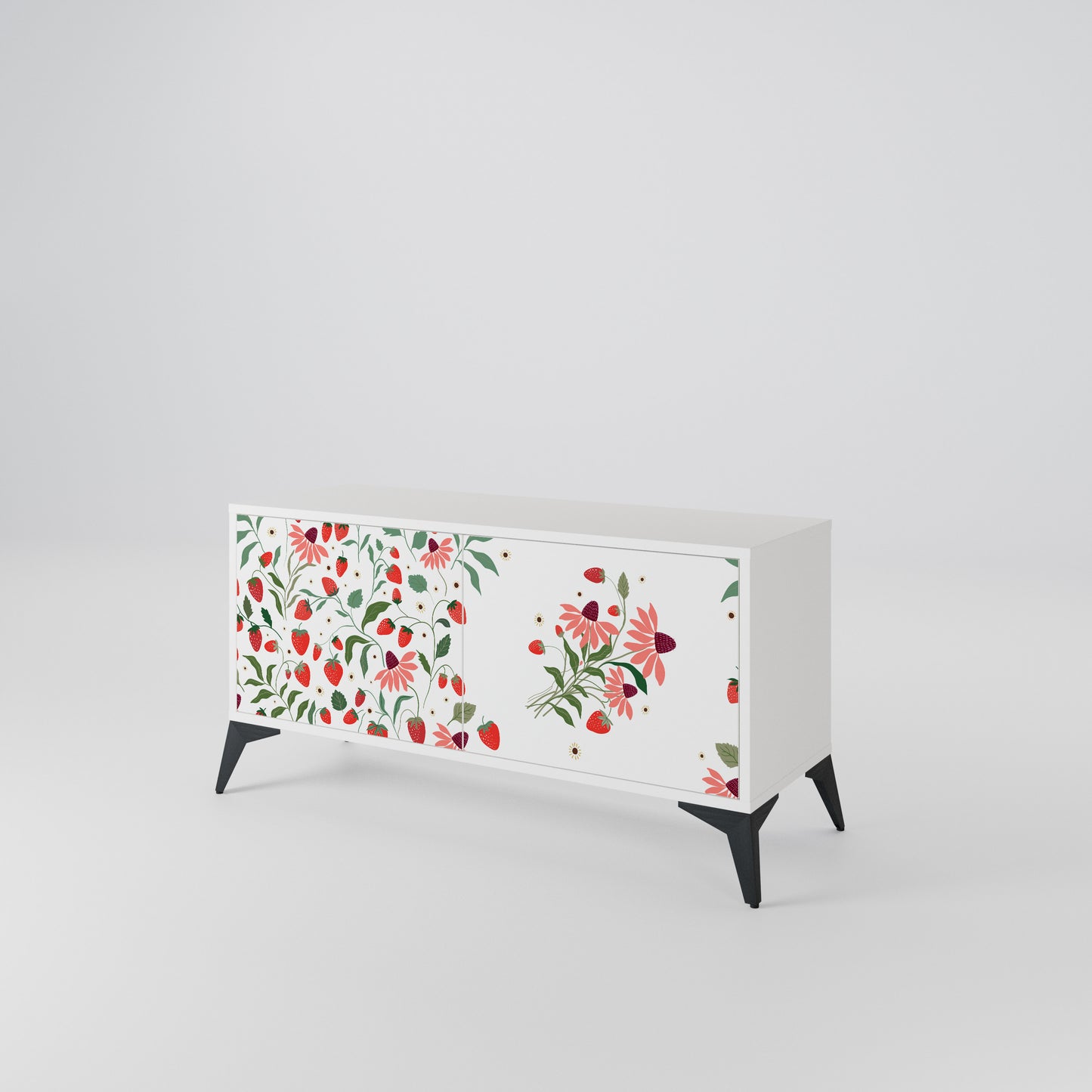 FLOWERS AND STRAWBERRIES Compact 2-Door TV Cabinet