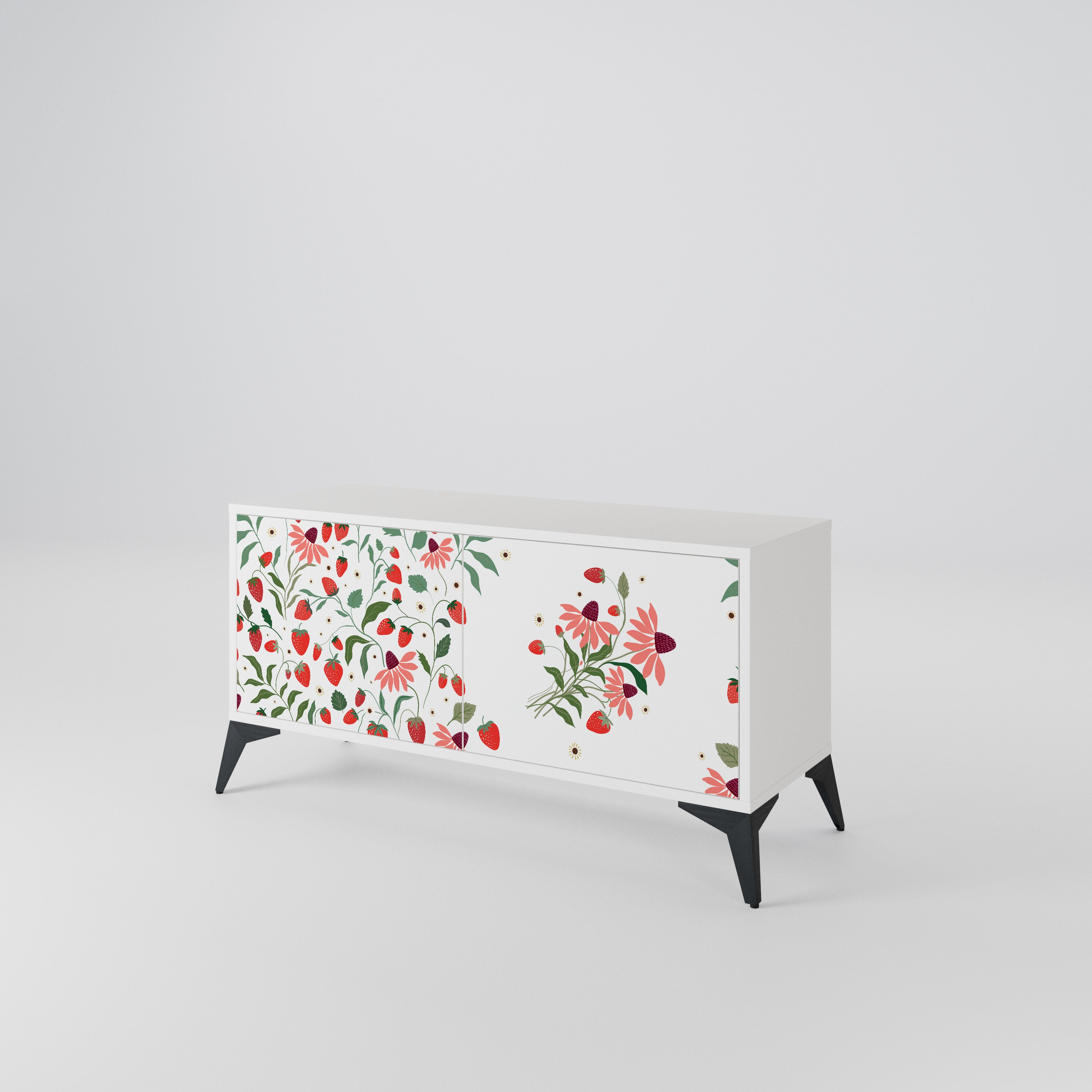 FLOWERS AND STRAWBERRIES Compact 2-Door TV Cabinet