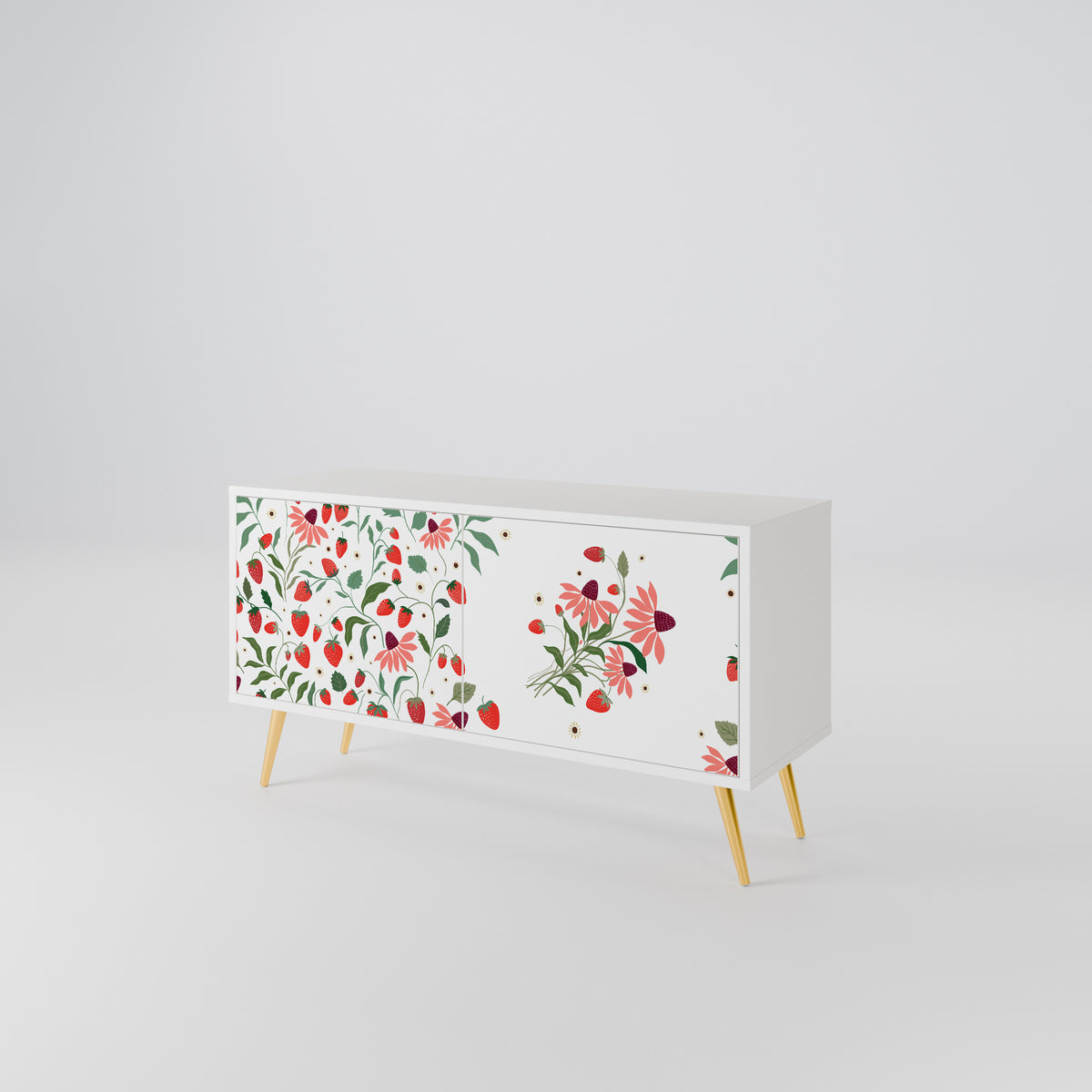 FLOWERS AND STRAWBERRIES Compact 2-Door TV Cabinet