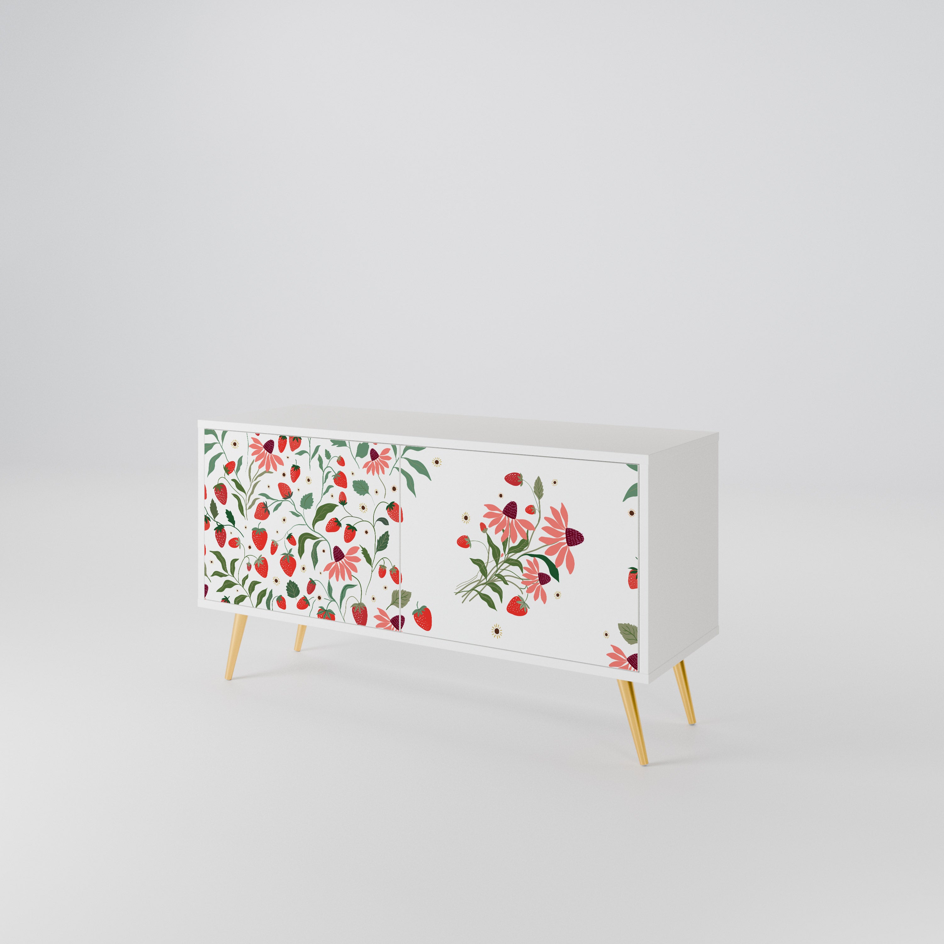 FLOWERS AND STRAWBERRIES Compact 2-Door TV Cabinet