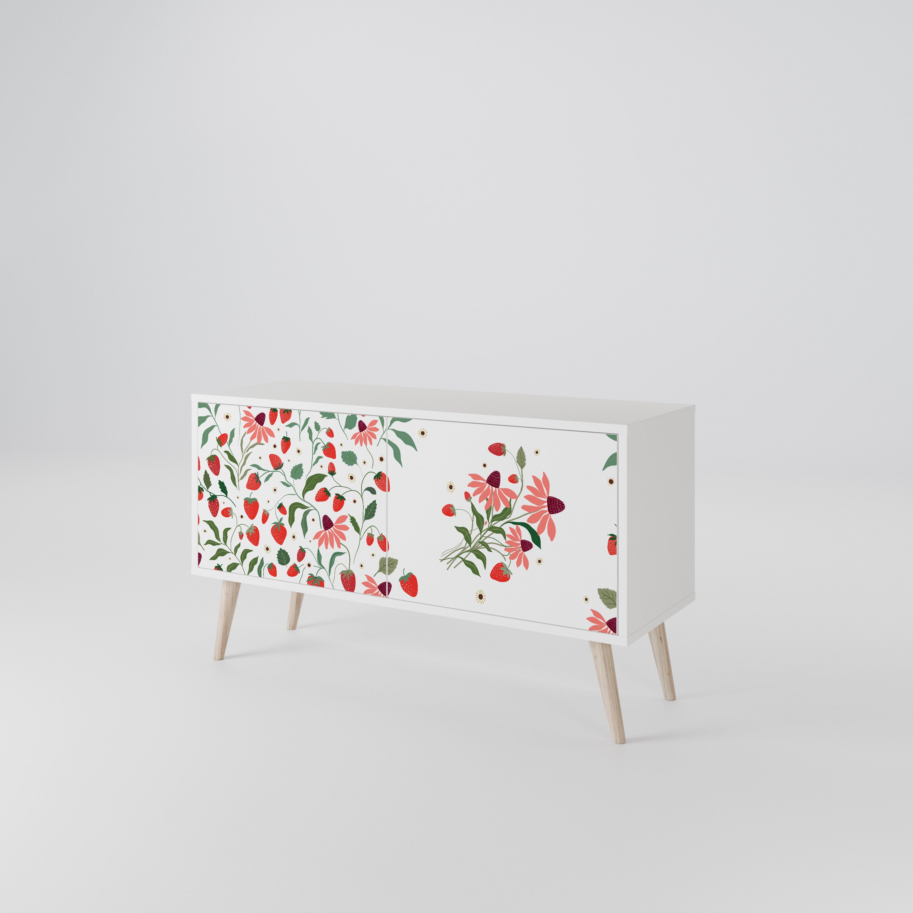 FLOWERS AND STRAWBERRIES Compact 2-Door TV Cabinet