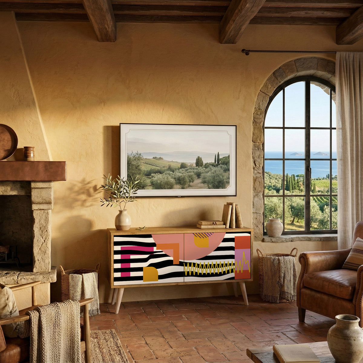CHROMATIC ABSTRACT Compact 2-Door TV Cabinet