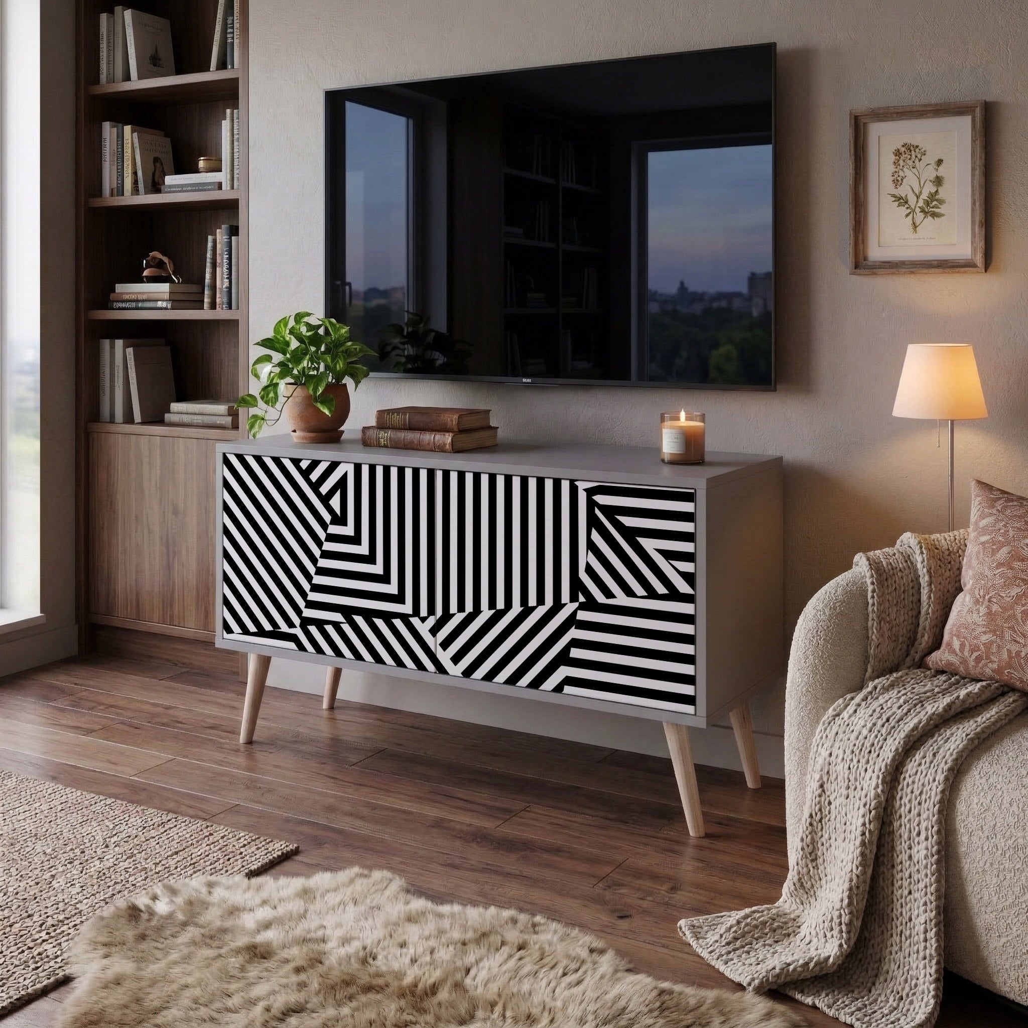 ILLUSIONARY LATTICE Compact 2-Door TV Cabinet