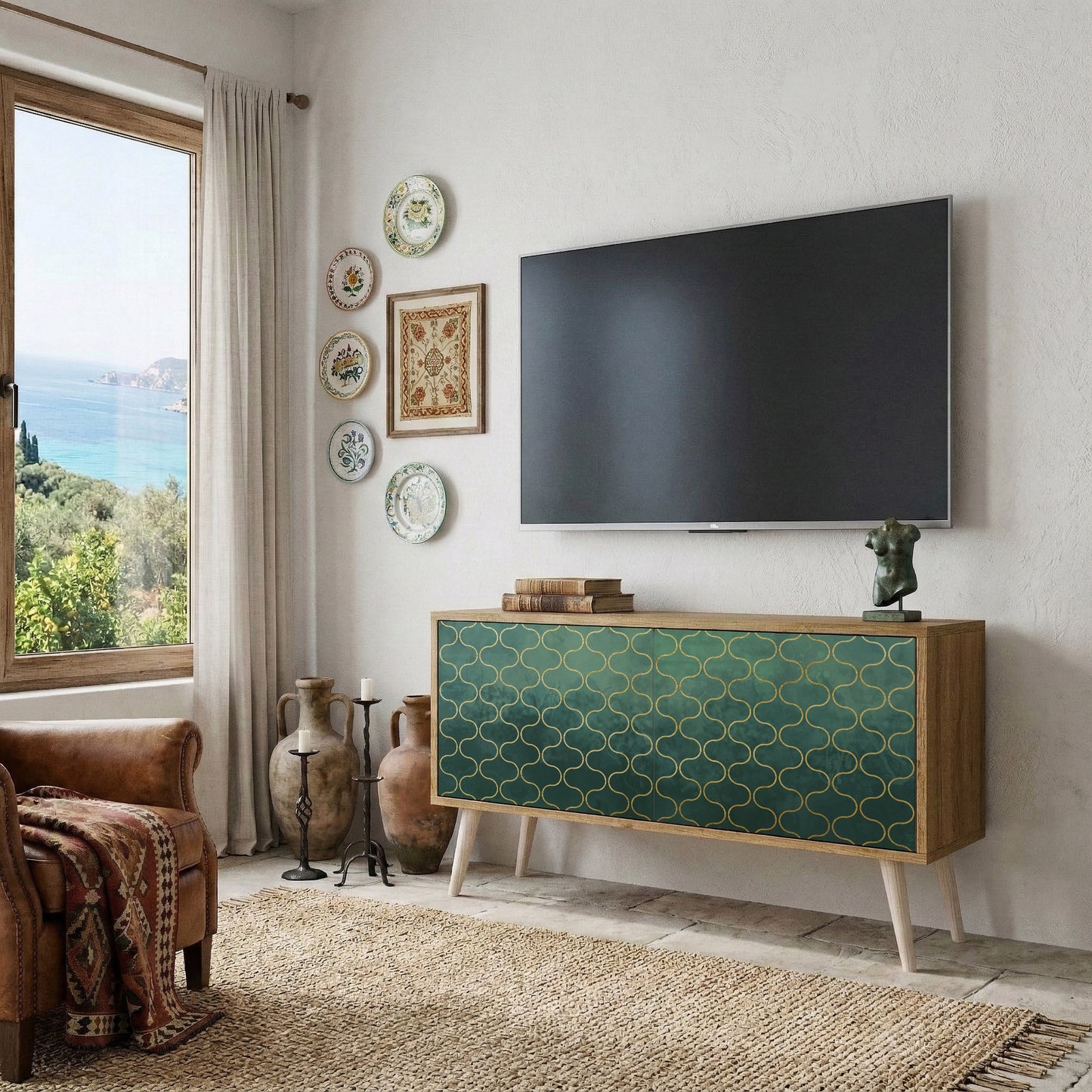 TESSELATED GREENERY Compact 2-Door TV Cabinet