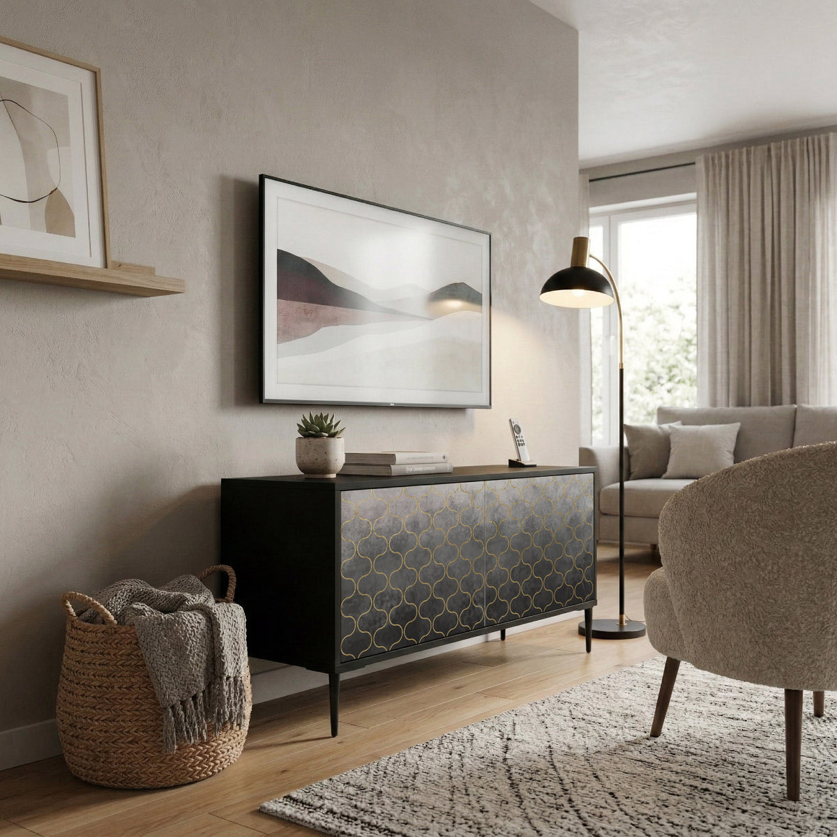 TESSELATED GRAYISH Compact 2-Door TV Cabinet