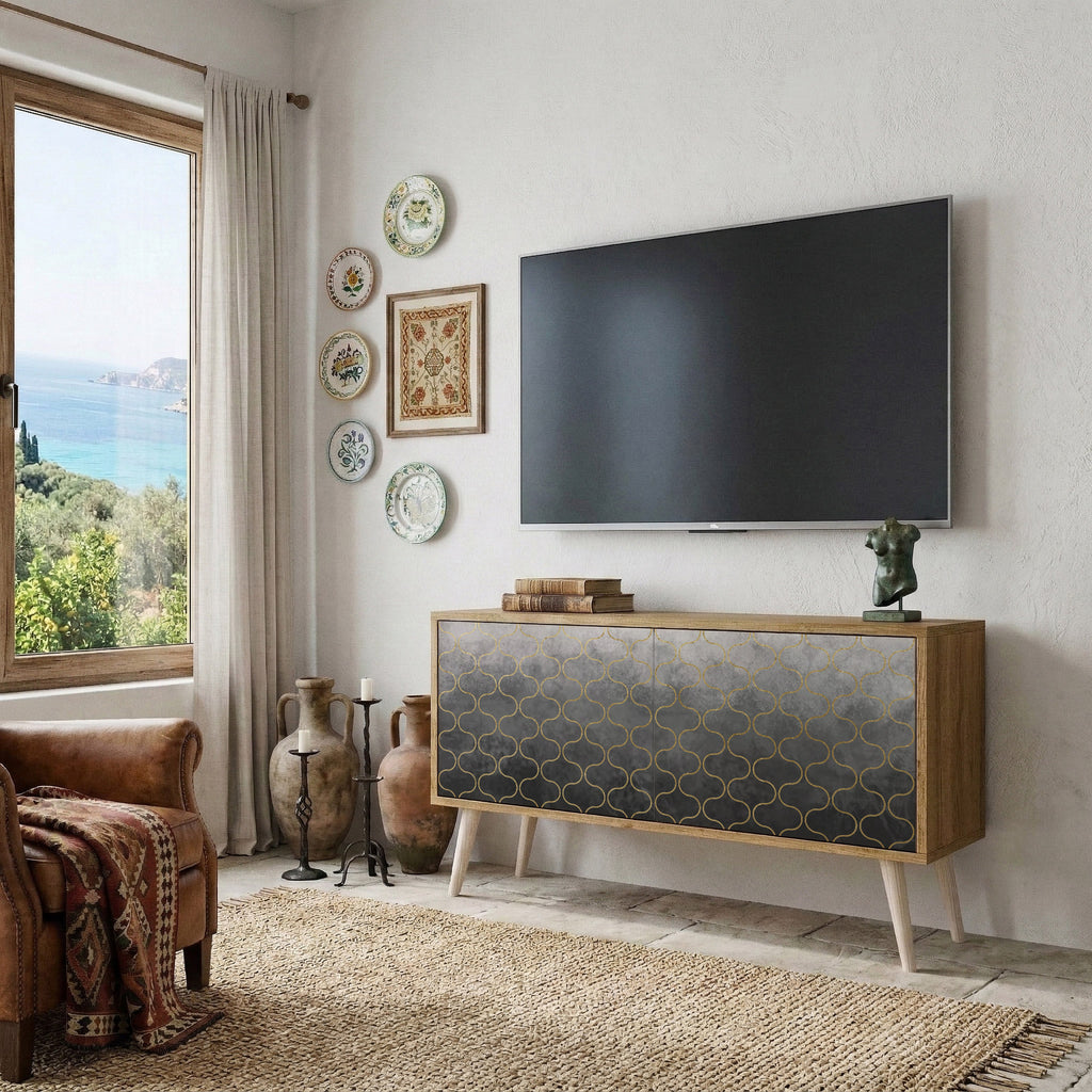 TESSELATED GRAYISH Compact 2-Door TV Cabinet