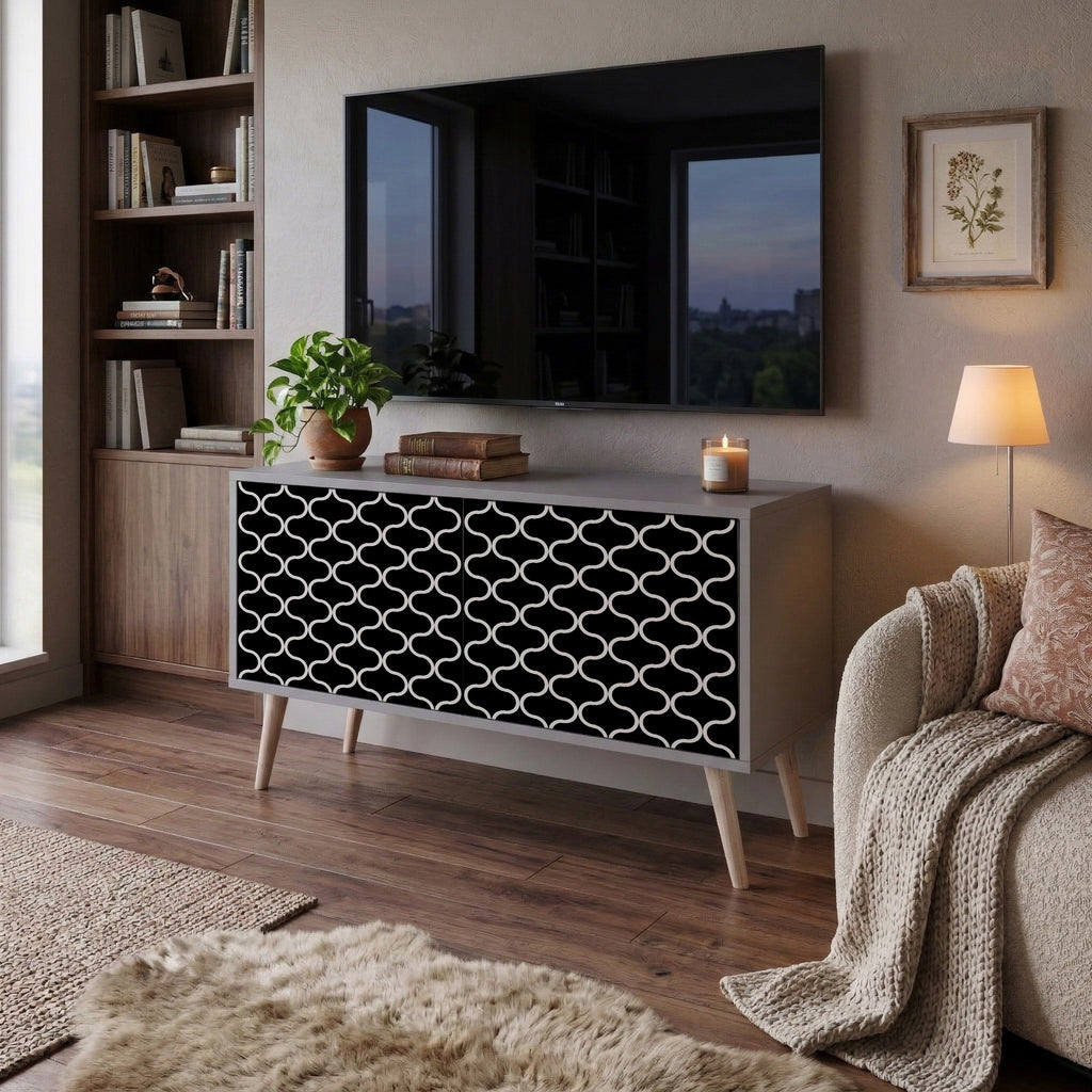 TESSELATED BLACKNESS Compact 2-Door TV Cabinet