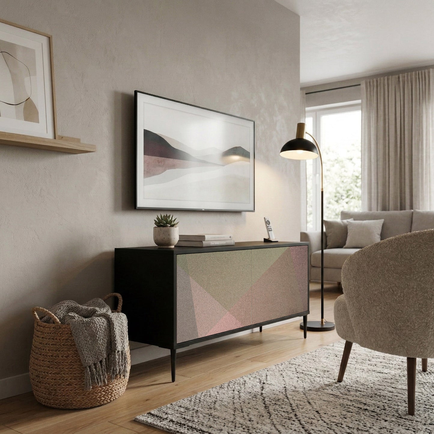 BEIGE GEOMETRY Compact 2-Door TV Cabinet