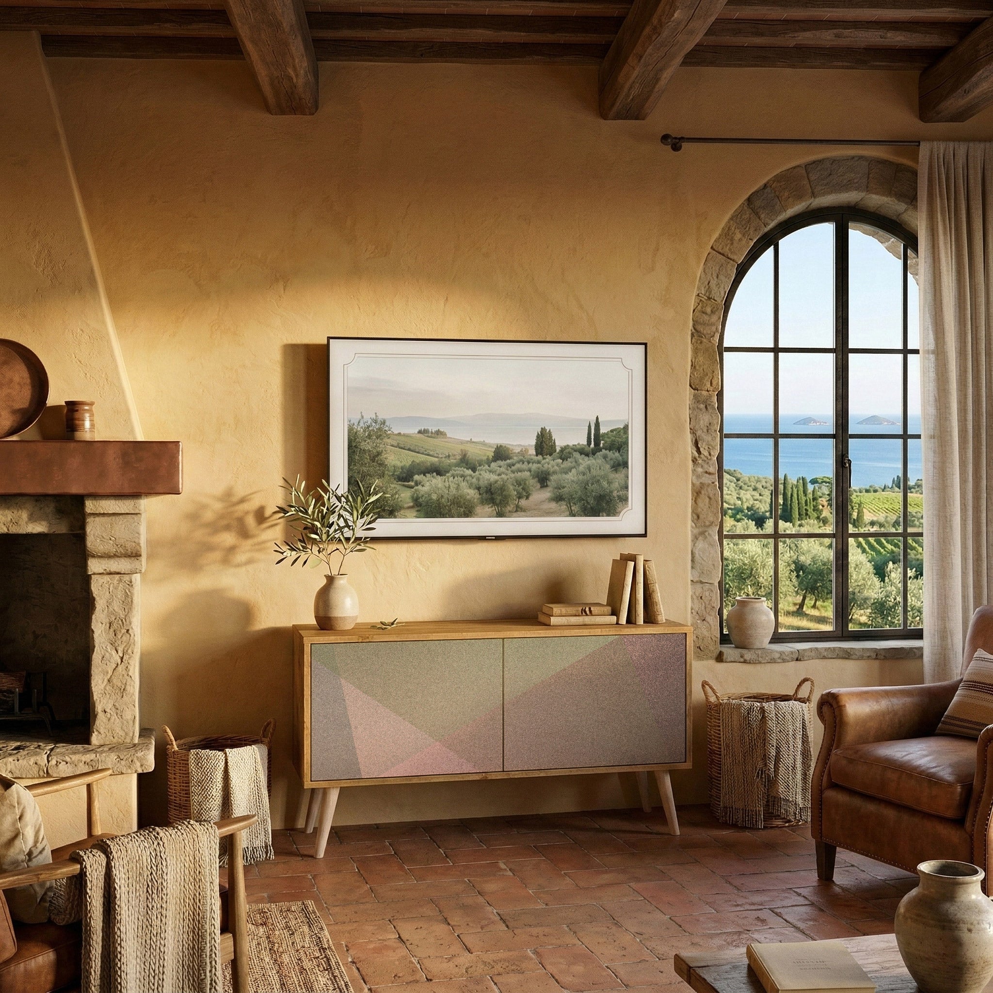 BEIGE GEOMETRY Compact 2-Door TV Cabinet