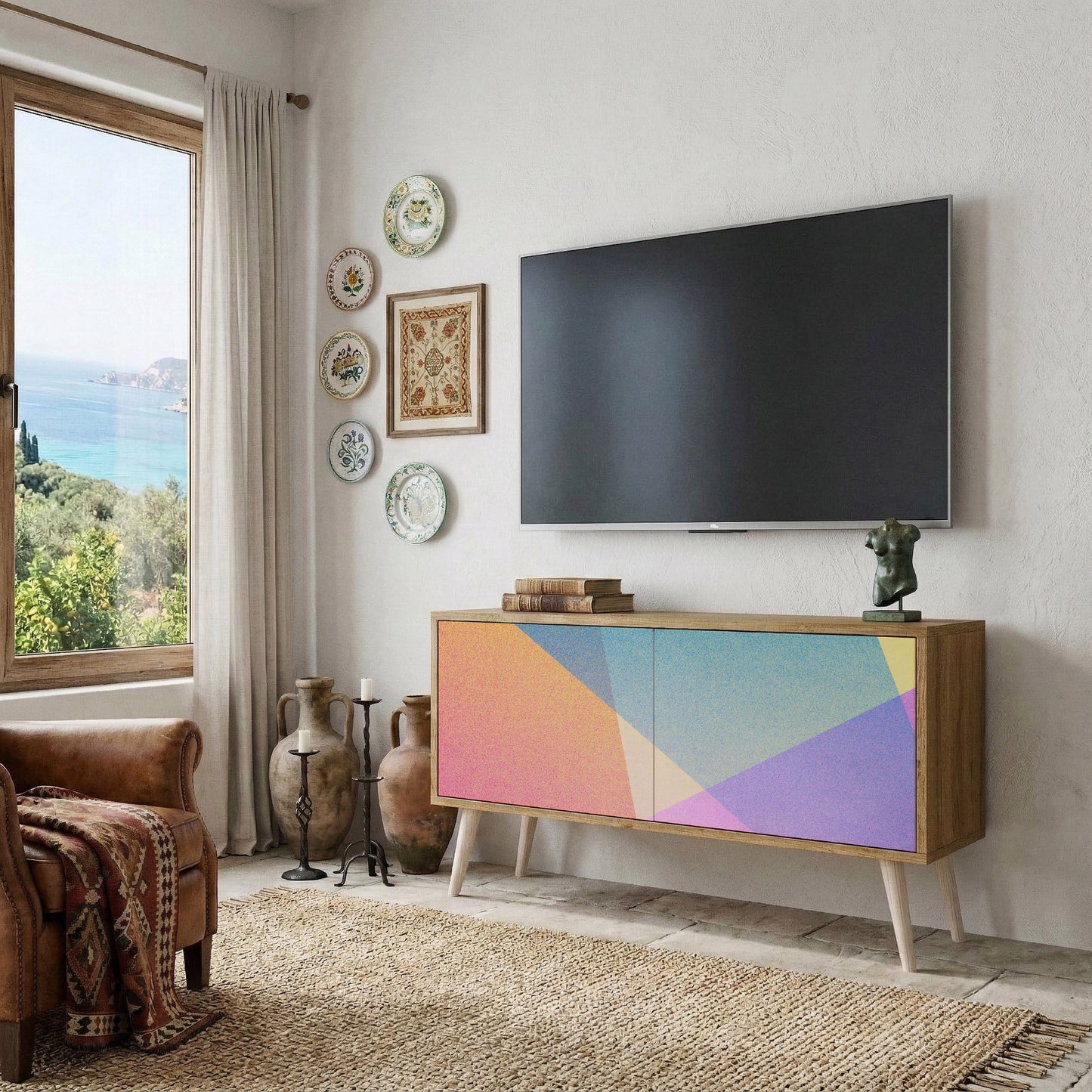 BRIGHT GEOMETRY Compact 2-Door TV Cabinet