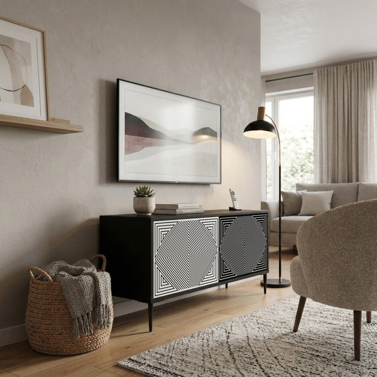 POLYGON ILLUSION Compact 2-Door TV Cabinet