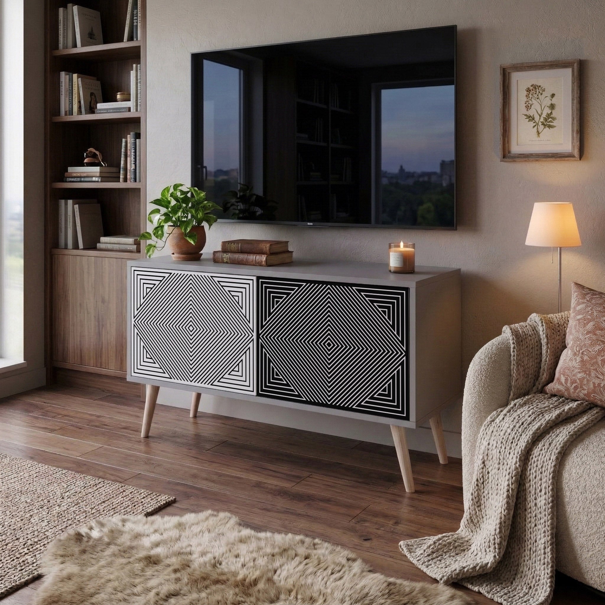 POLYGON ILLUSION Compact 2-Door TV Cabinet