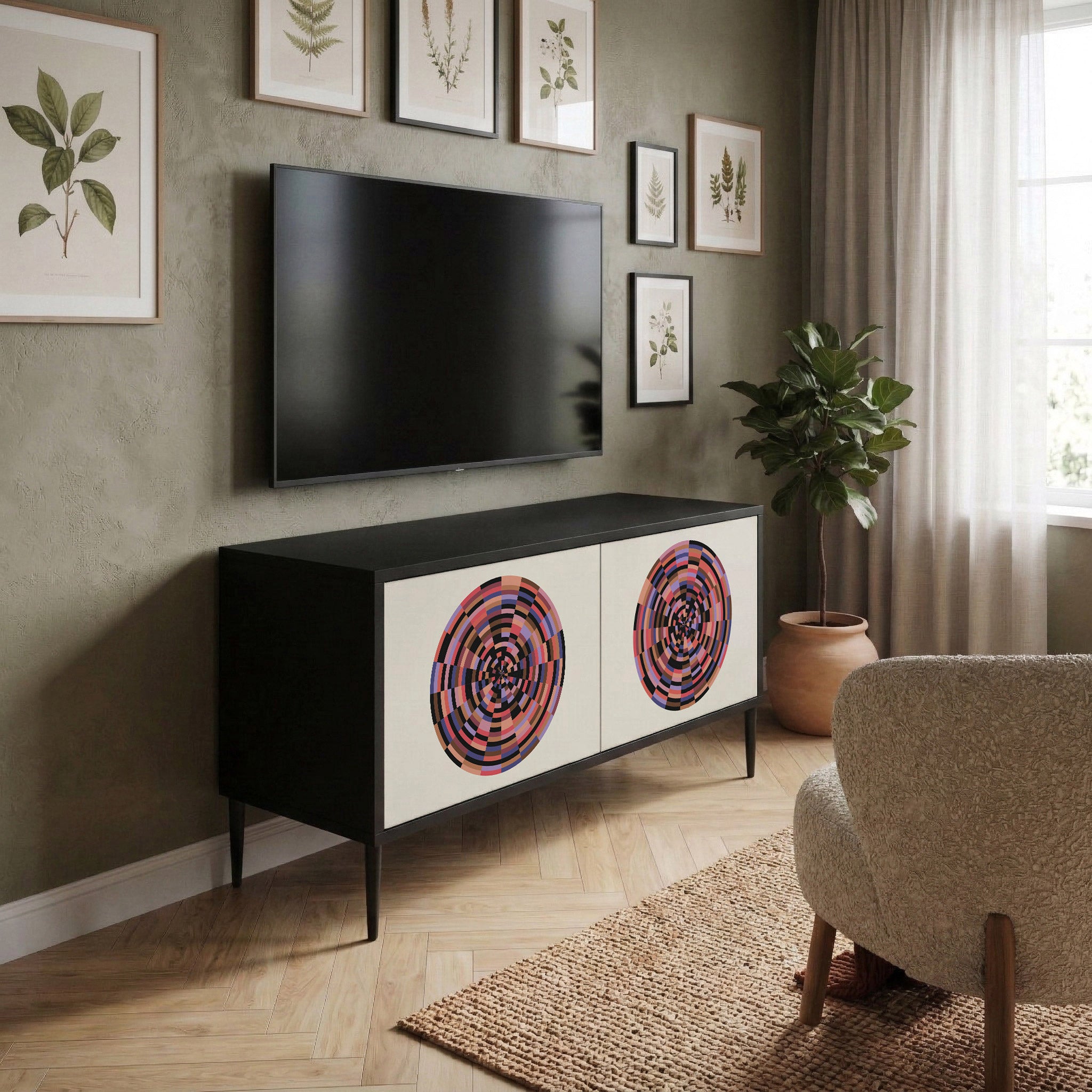 BROWN CIRCLES Compact 2-Door TV Cabinet