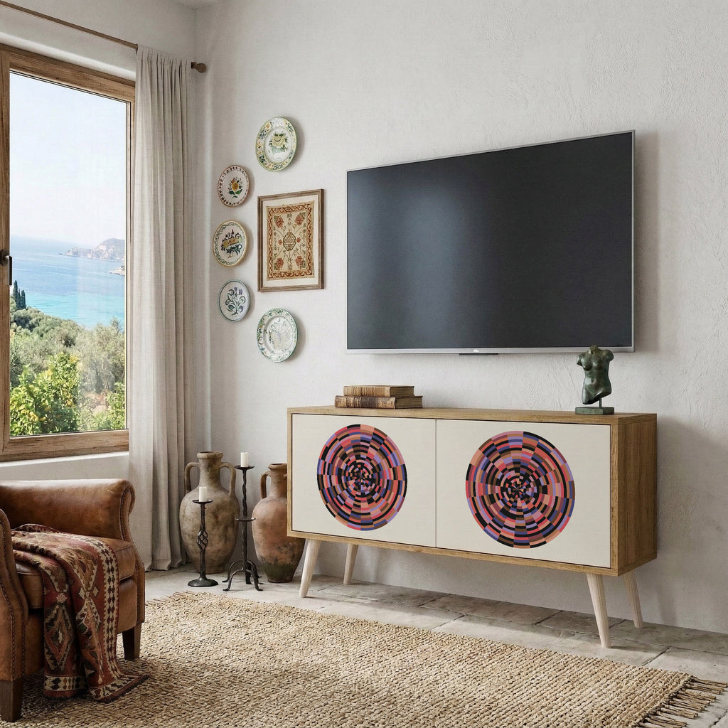 BROWN CIRCLES Compact 2-Door TV Cabinet