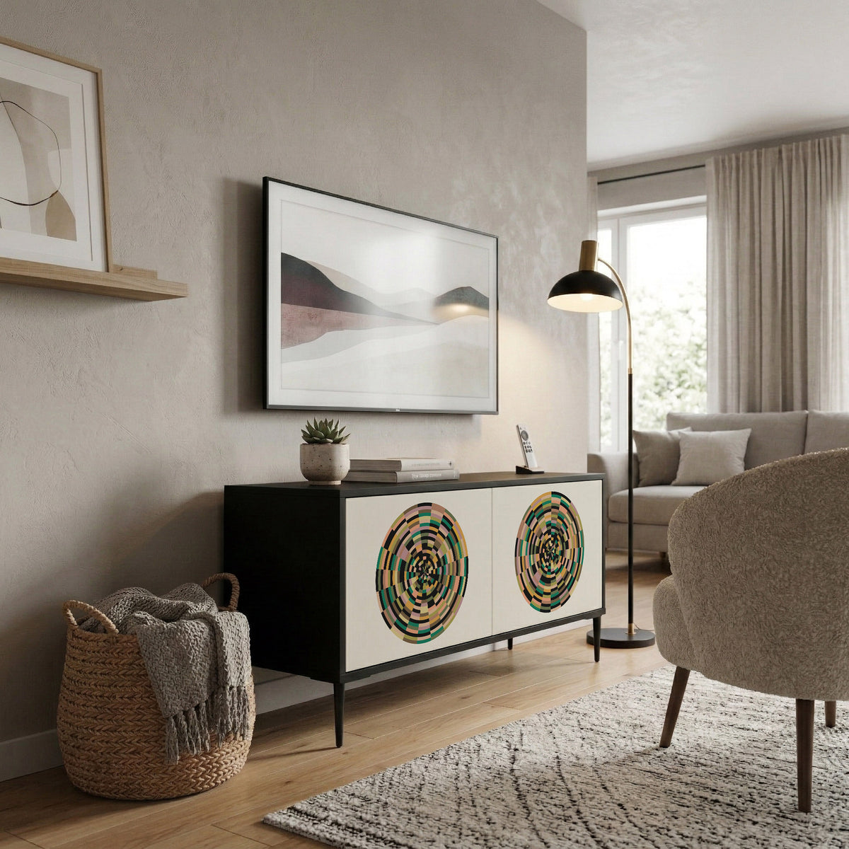 GREEN CIRCLES Compact 2-Door TV Cabinet