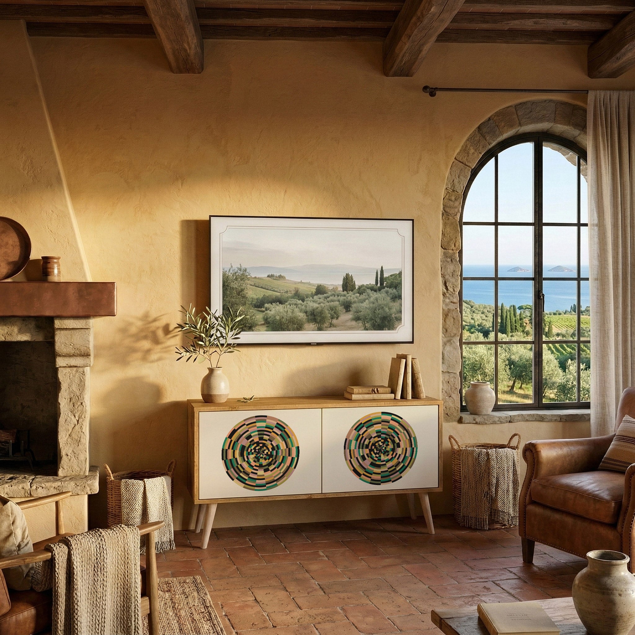 GREEN CIRCLES Compact 2-Door TV Cabinet