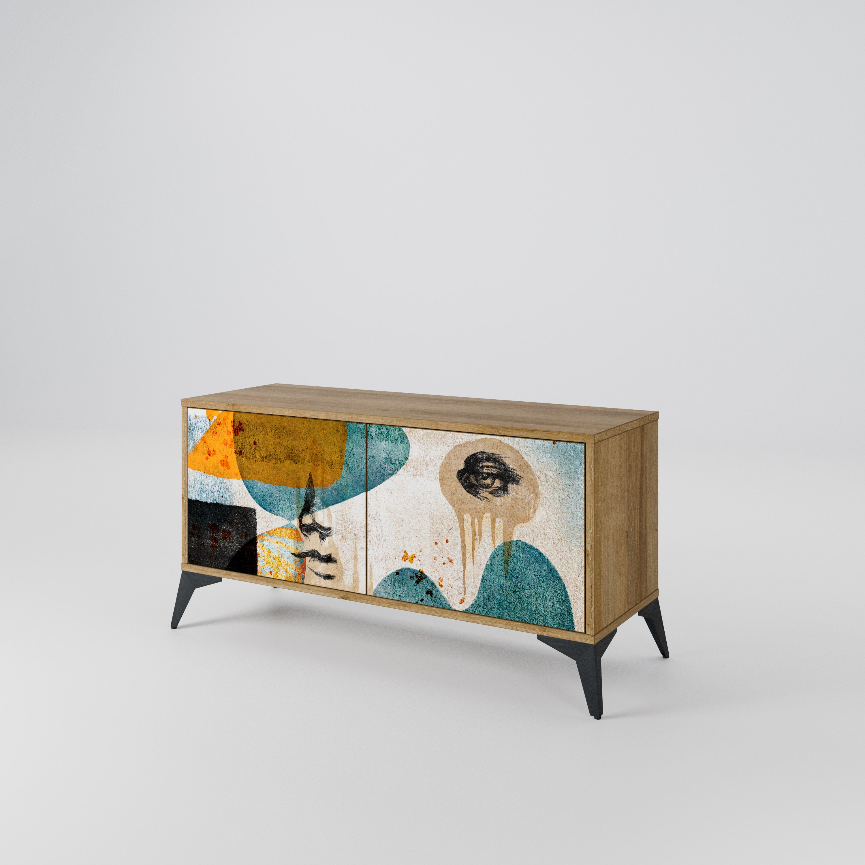 ABSTRACT FACES Compact 2-Door TV Cabinet