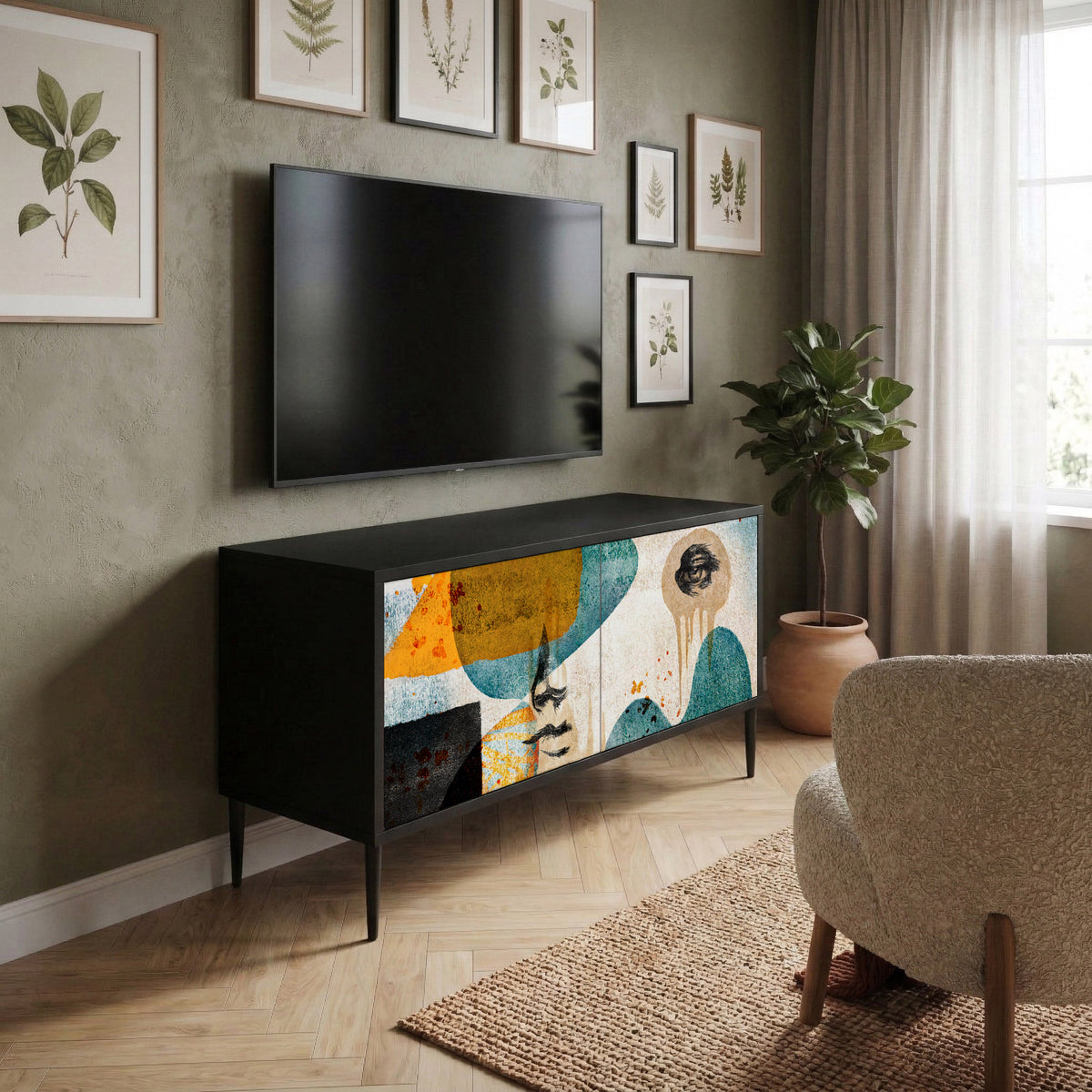 ABSTRACT FACES Compact 2-Door TV Cabinet