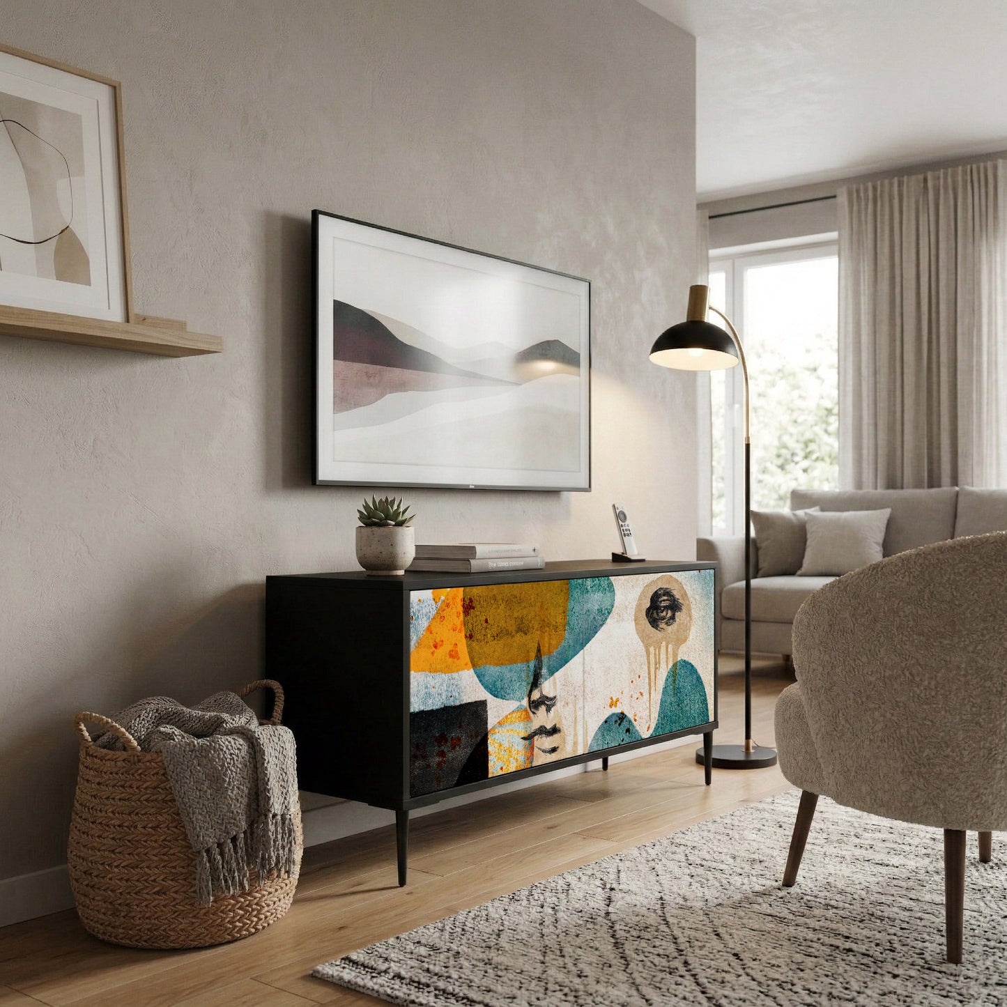 ABSTRACT FACES Compact 2-Door TV Cabinet