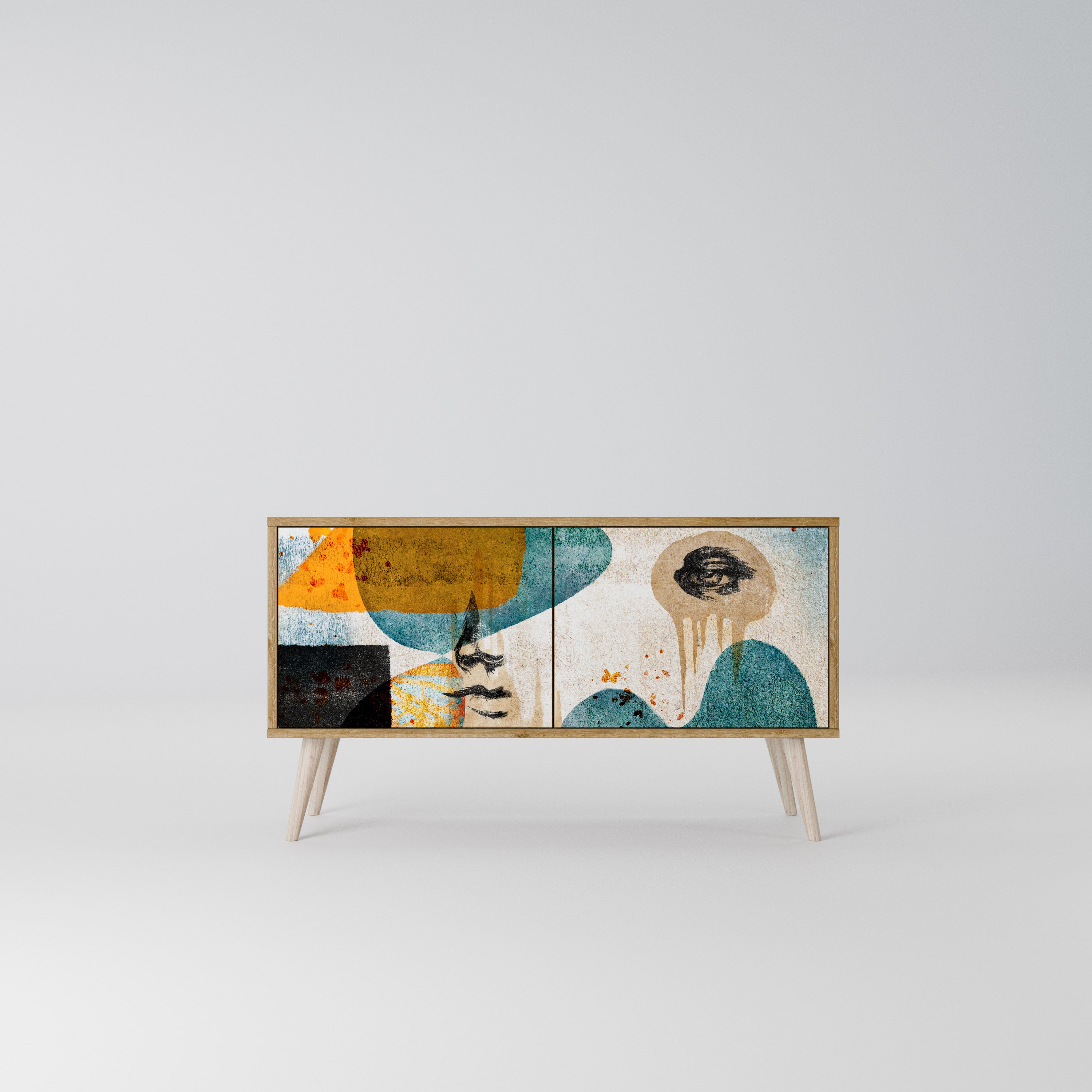 ABSTRACT FACES Compact 2-Door TV Cabinet