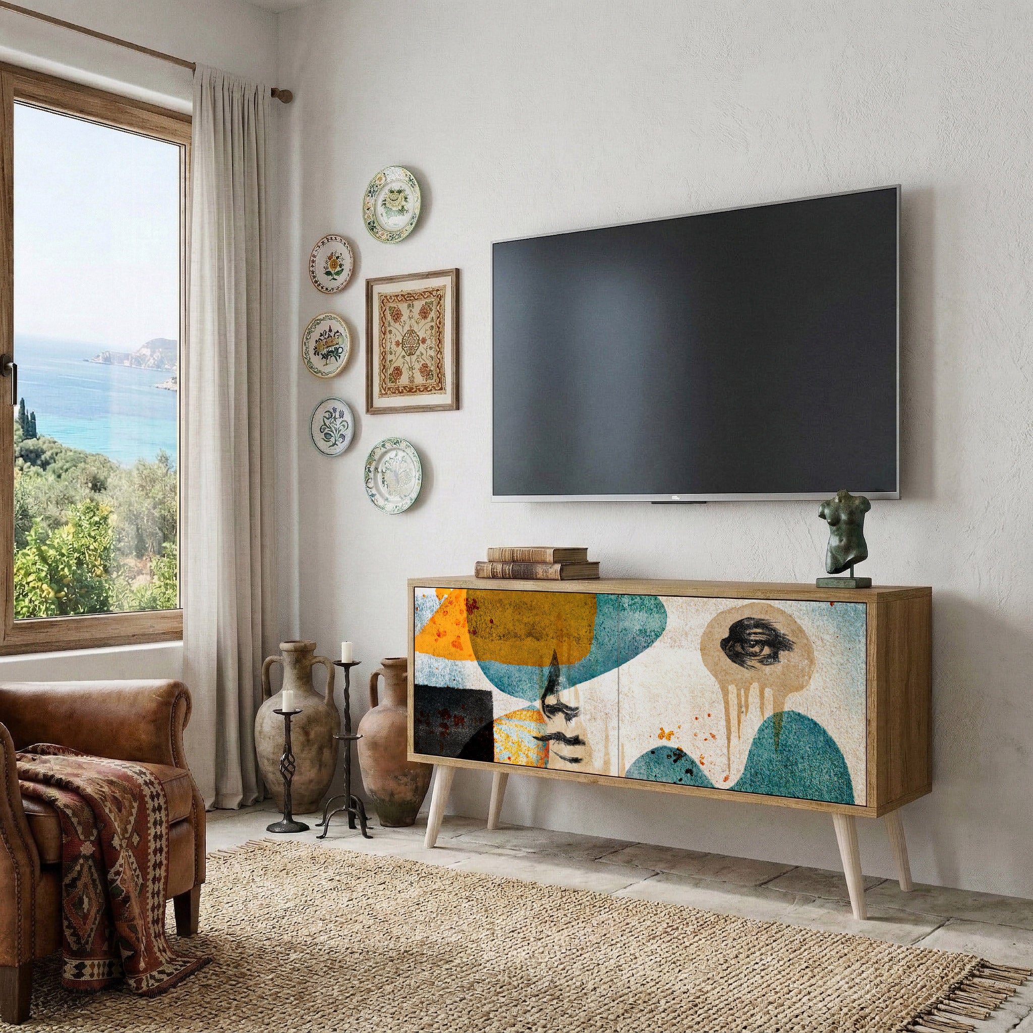 ABSTRACT FACES Compact 2-Door TV Cabinet