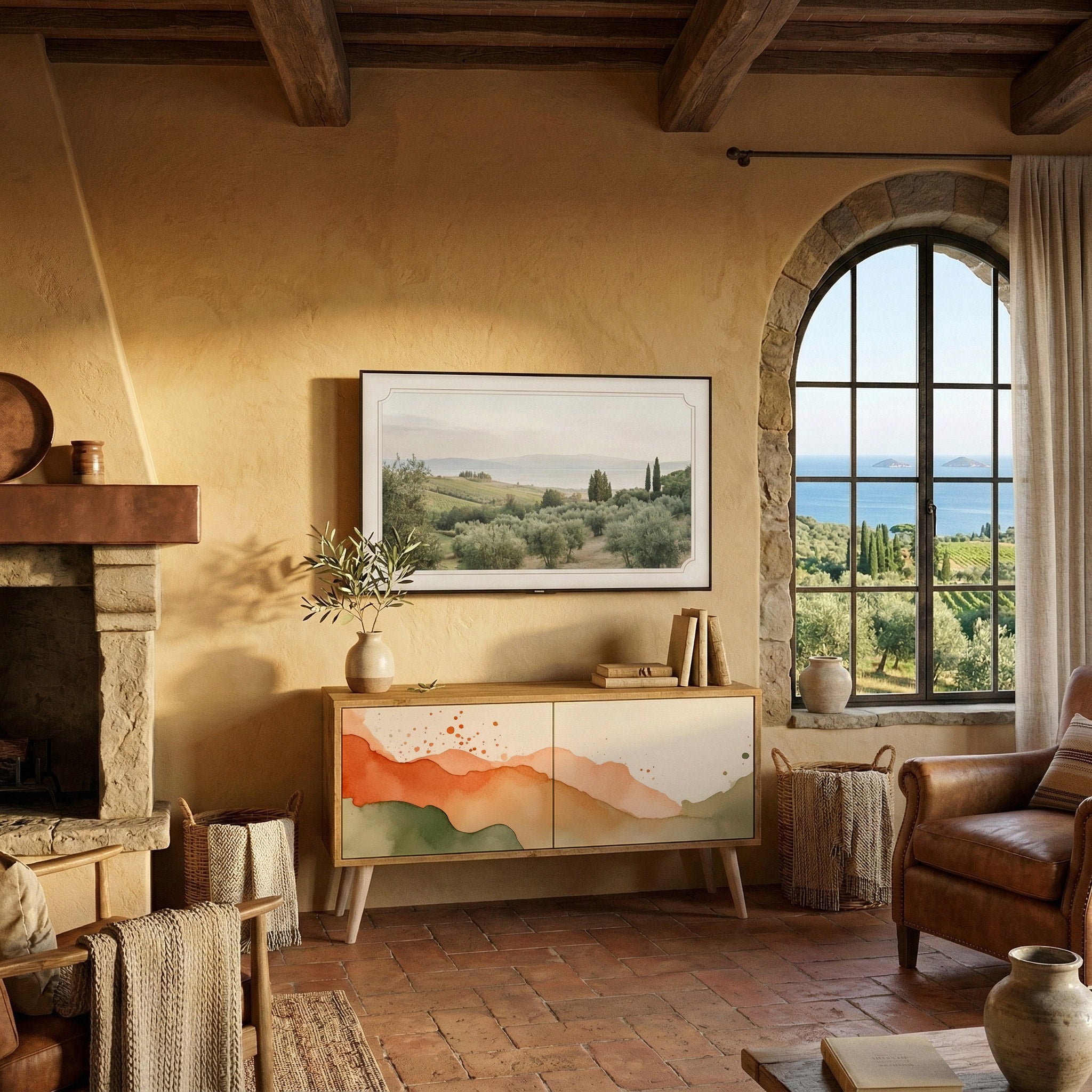 WATERCOLOUR PEAKS Compact 2-Door TV Cabinet