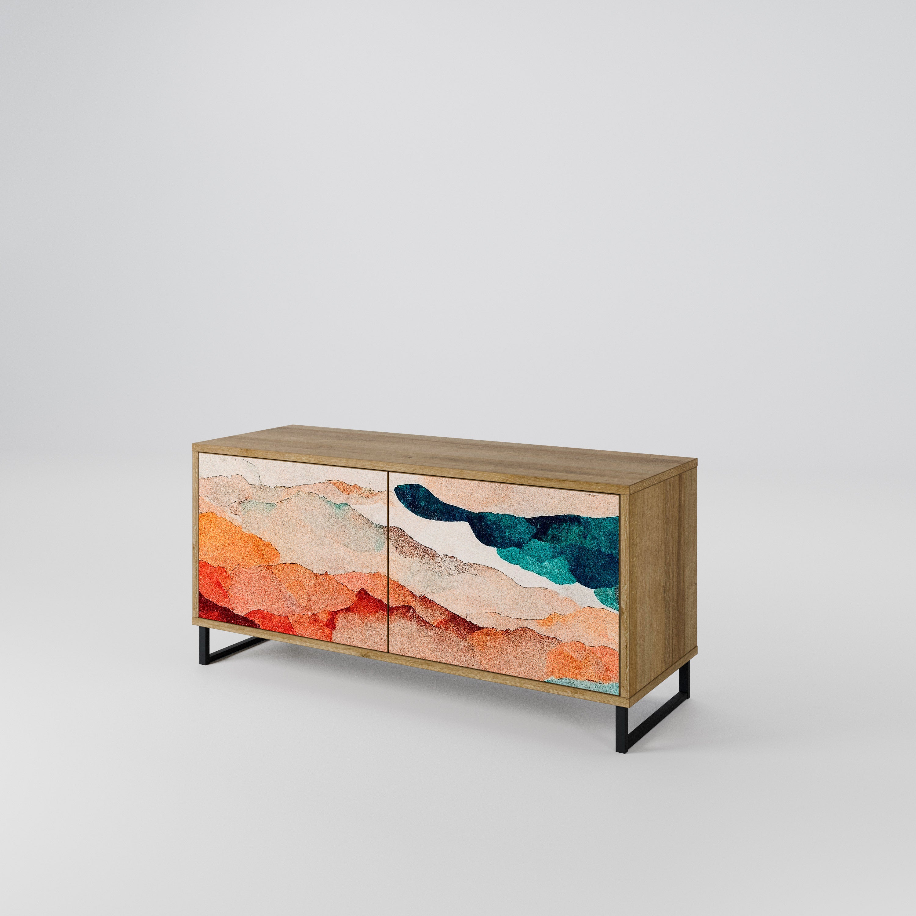 ABSTRACT LANDSCAPE Compact 2-Door TV Cabinet