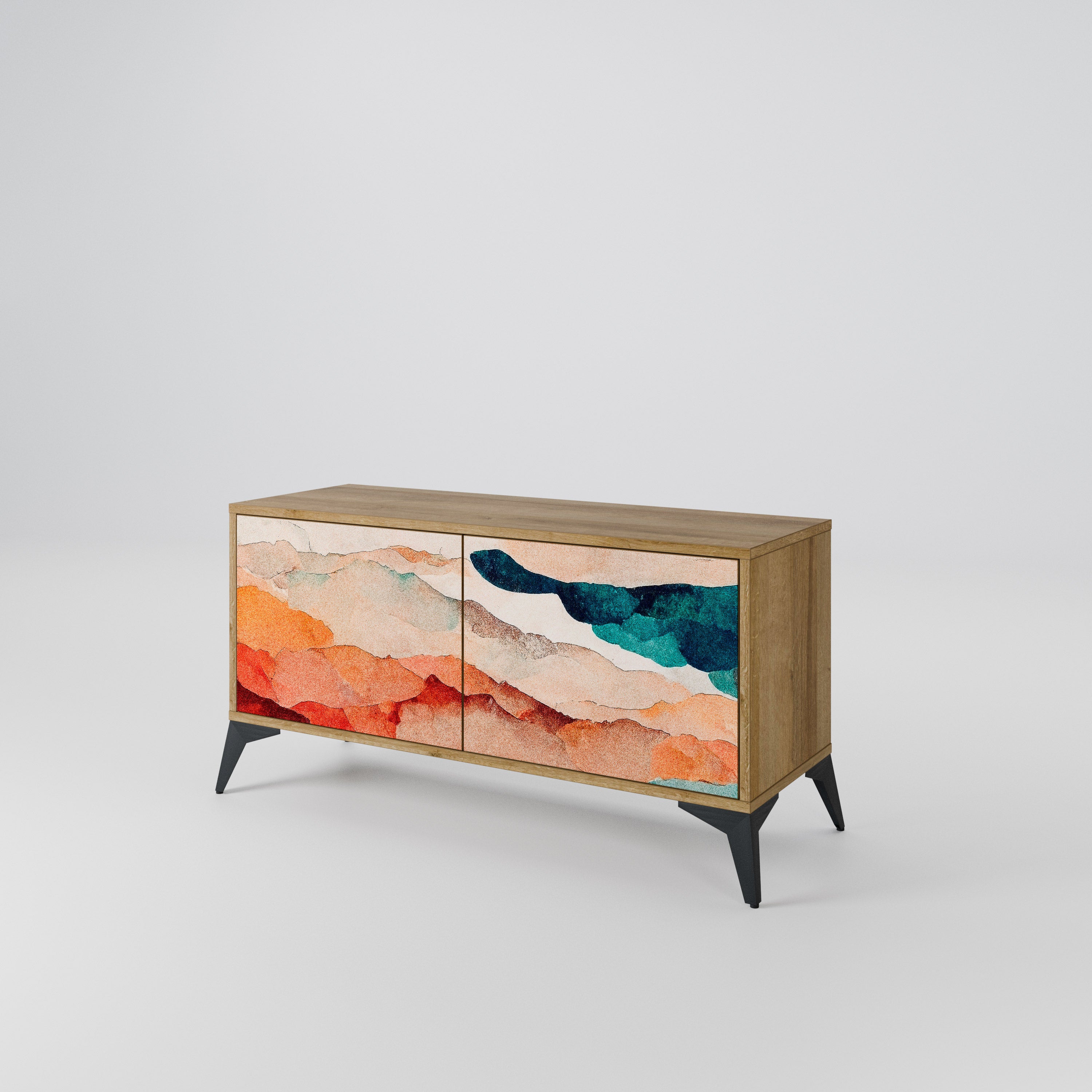 ABSTRACT LANDSCAPE Compact 2-Door TV Cabinet