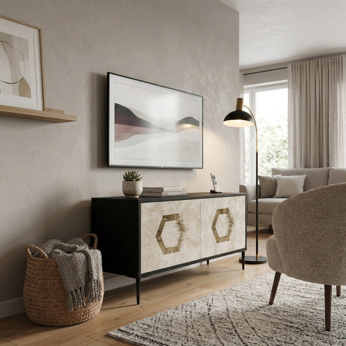 HEXAGONAL SHAPES Compact 2-Door TV Cabinet