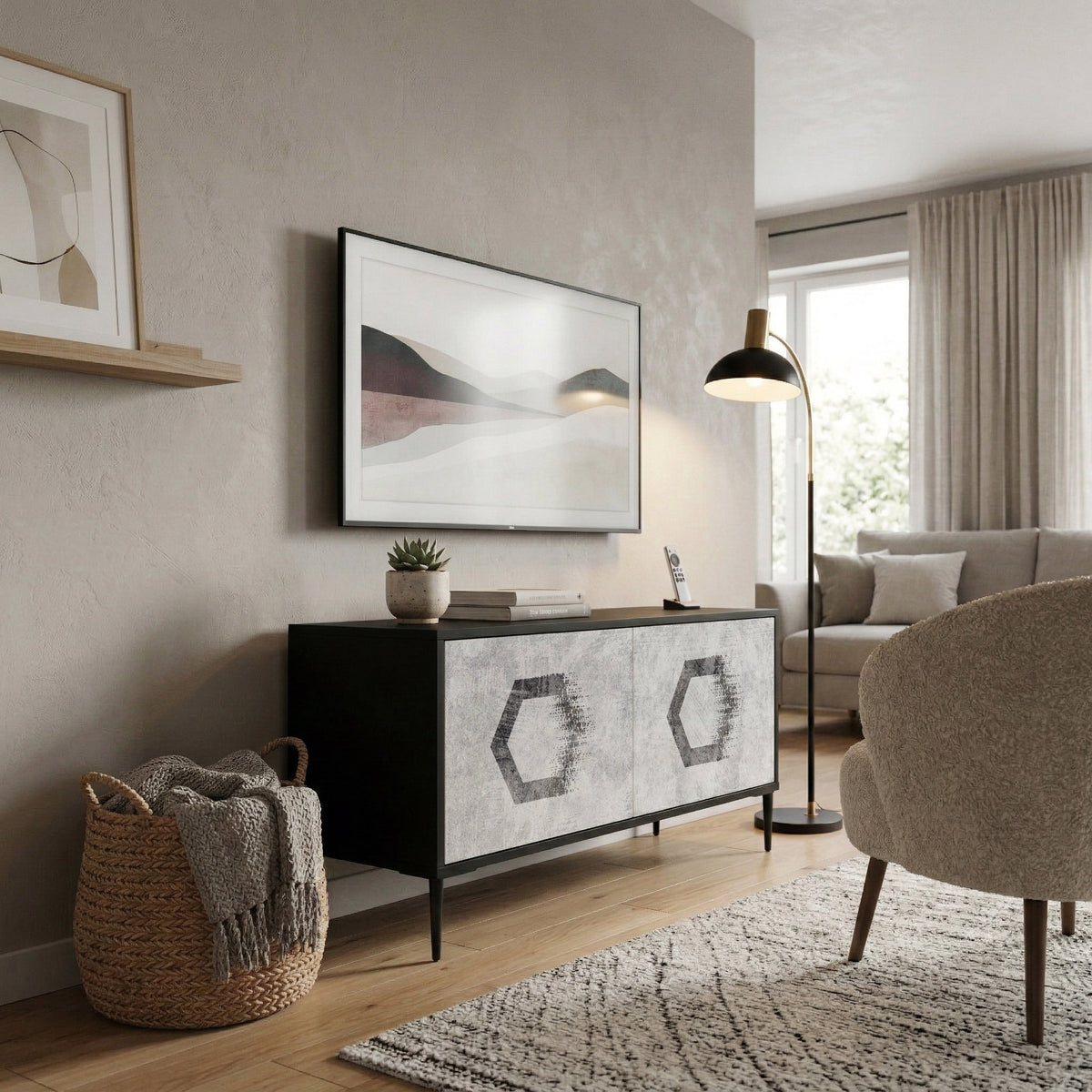 HEXAGONAL FIGURES Compact 2-Door TV Cabinet