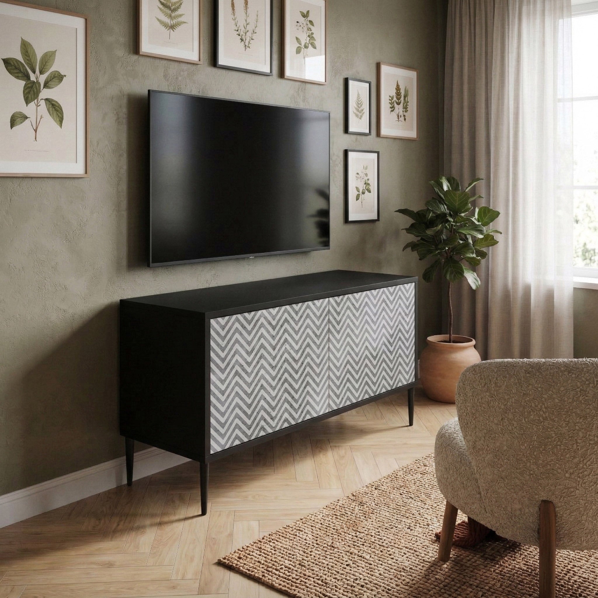 CONCRETE ZIG ZAG Compact 2-Door TV Cabinet