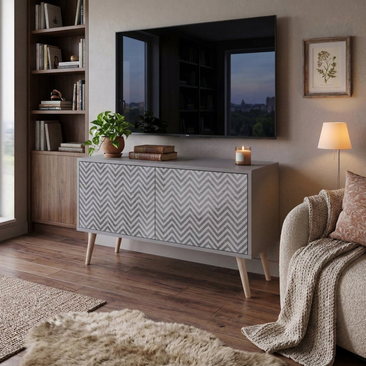 CONCRETE ZIG ZAG Compact 2-Door TV Cabinet