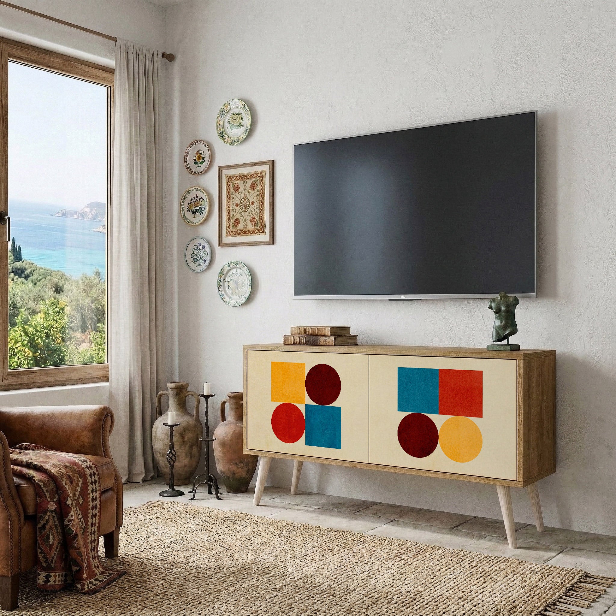 GEOMETRIC PUZZLE Compact 2-Door TV Cabinet