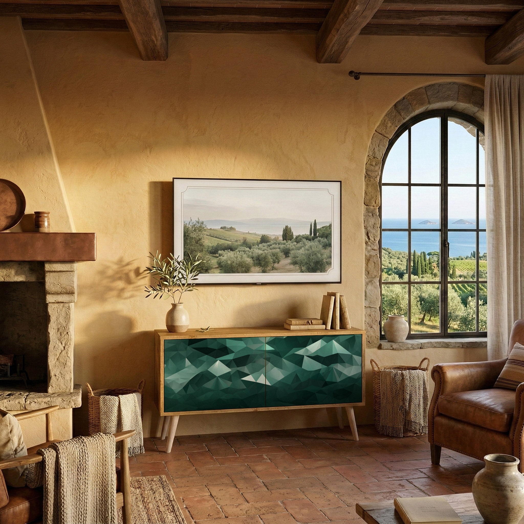 POLYGONAL FLOATING Compact 2-Door TV Cabinet