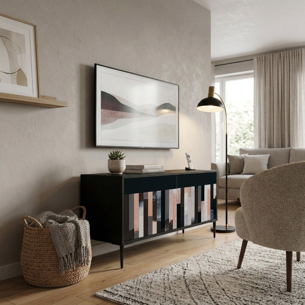 COLLAGE OF RECTANGLES Compact 2-Door TV Cabinet