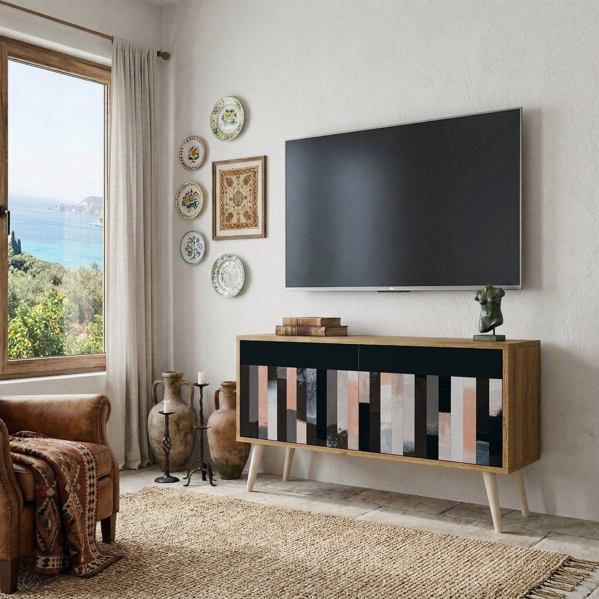 COLLAGE OF RECTANGLES Compact 2-Door TV Cabinet