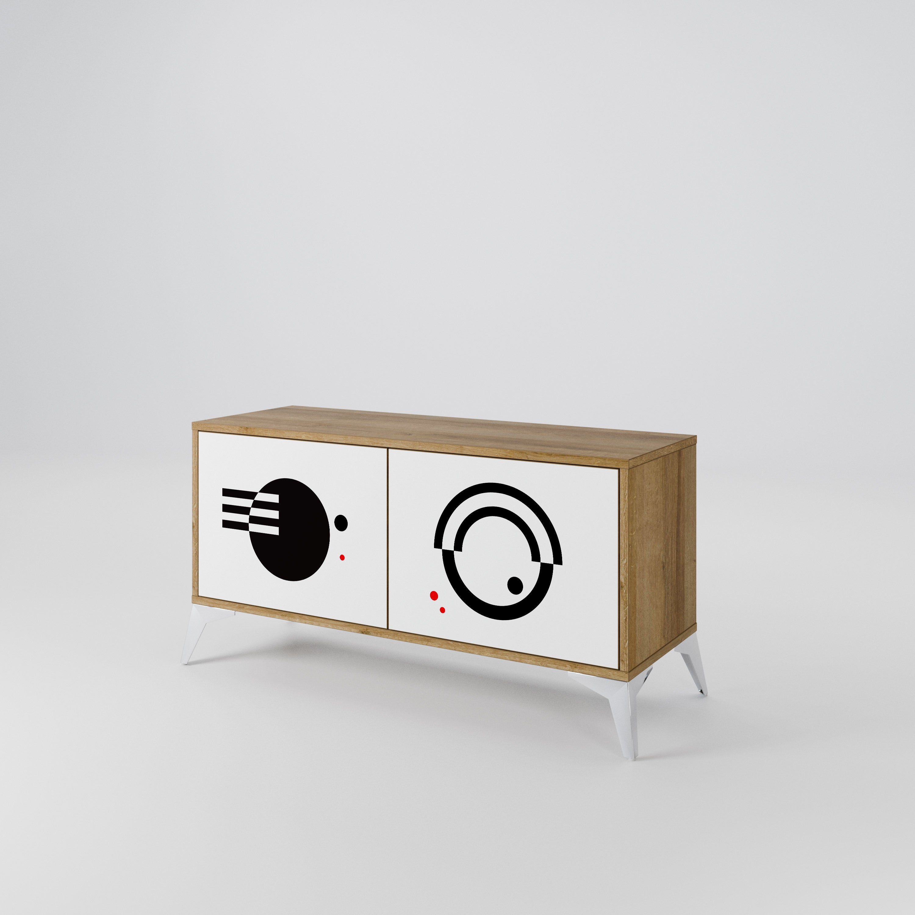 BLACK AND WHITE COMBINATION Compact 2-Door TV Cabinet