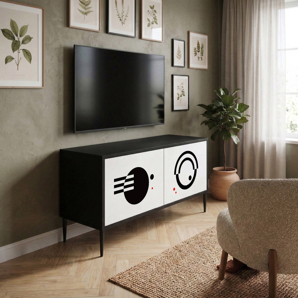 BLACK AND WHITE COMBINATION Compact 2-Door TV Cabinet