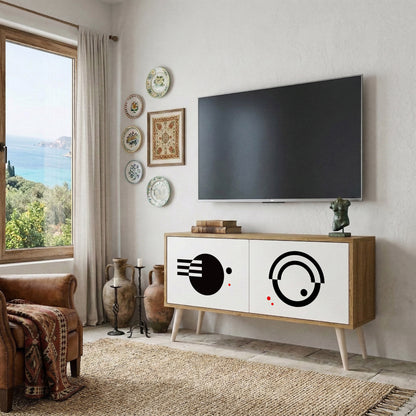 BLACK AND WHITE COMBINATION Compact 2-Door TV Cabinet