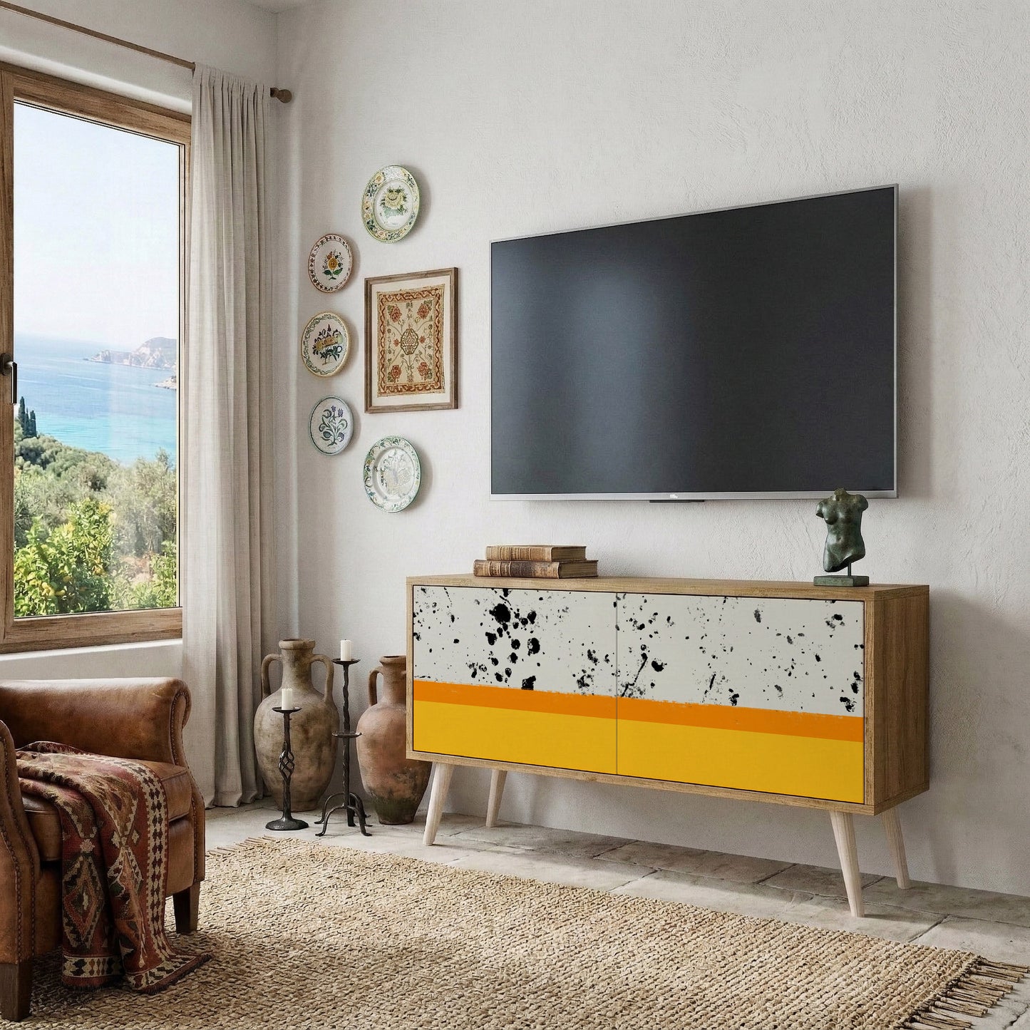 DYED BY ORANGE Compact 2-Door TV Cabinet